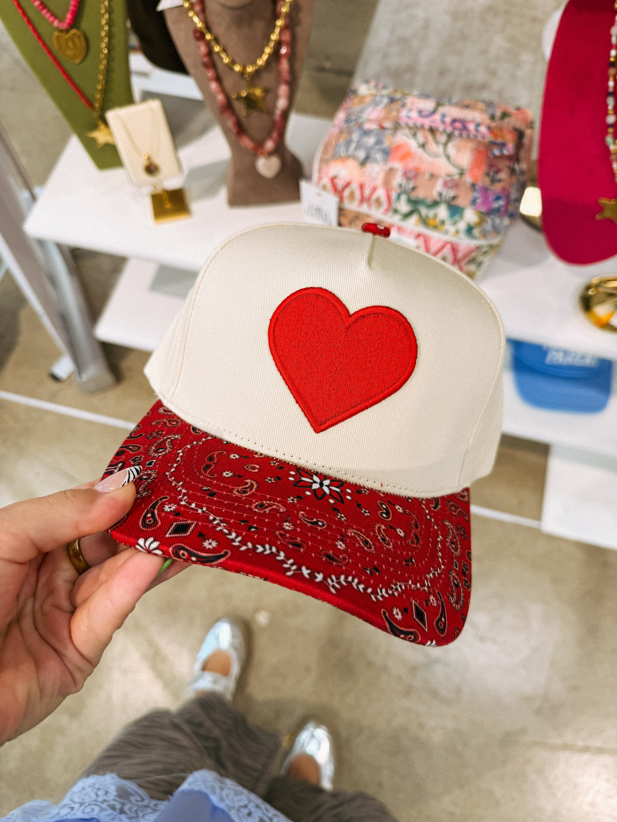 Bandana Heart Trucker Hat - Red