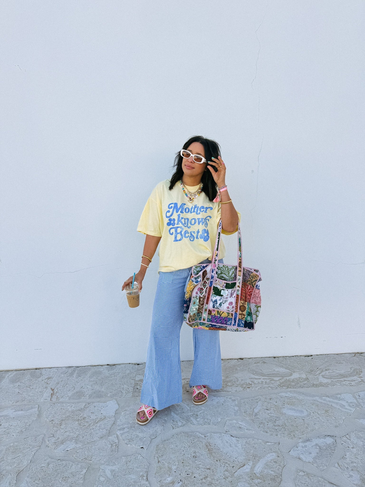 Mother Knows Best Graphic Tee - Butter Yellow / Blue
