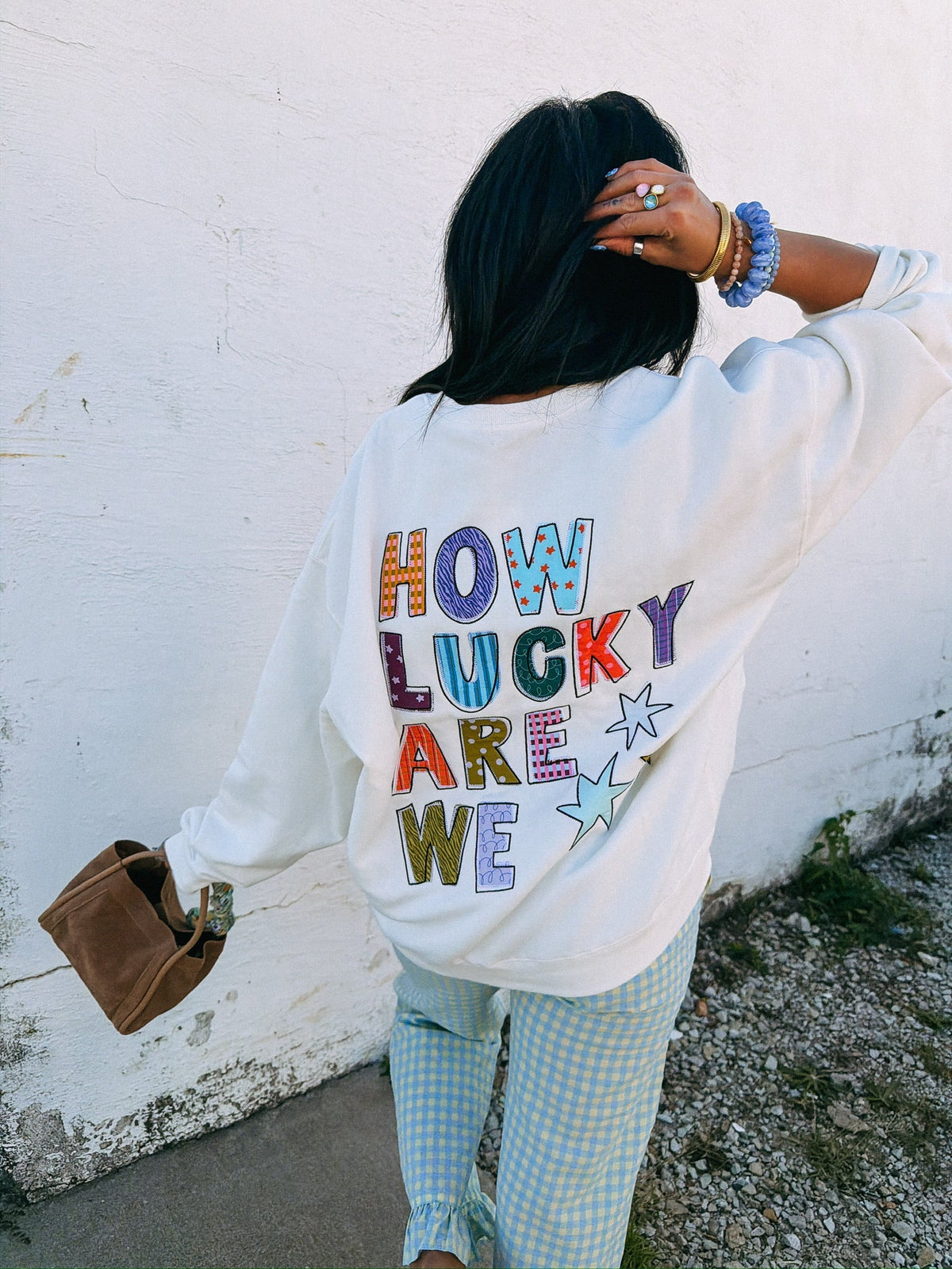 How Lucky Are We Embroidered Sweatshirt