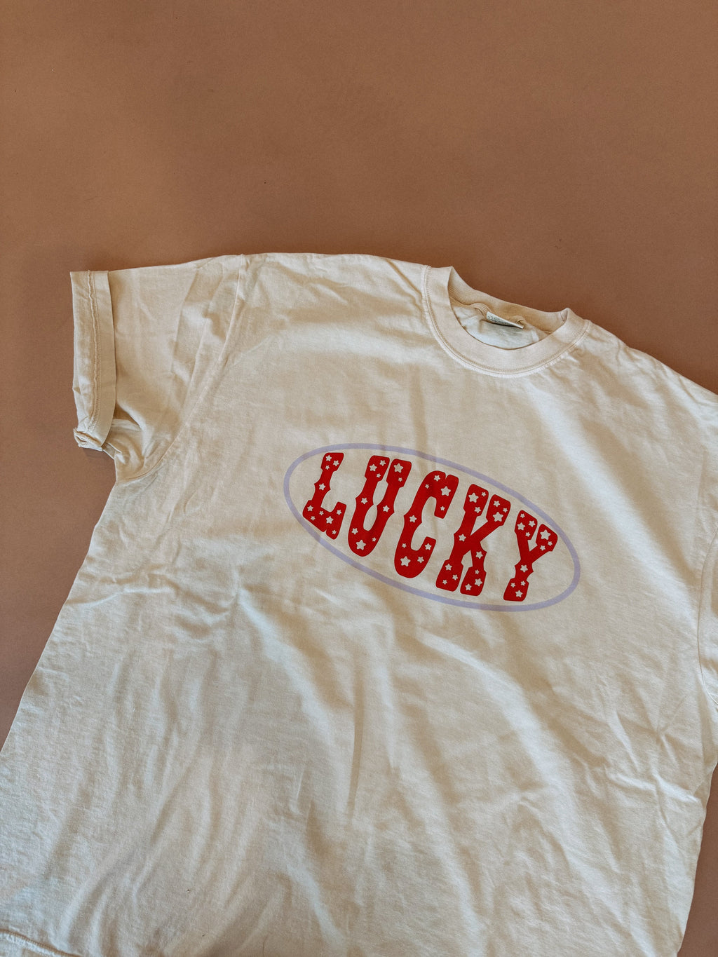 Star Studded Lucky Graphic Tee - Ivory / Red