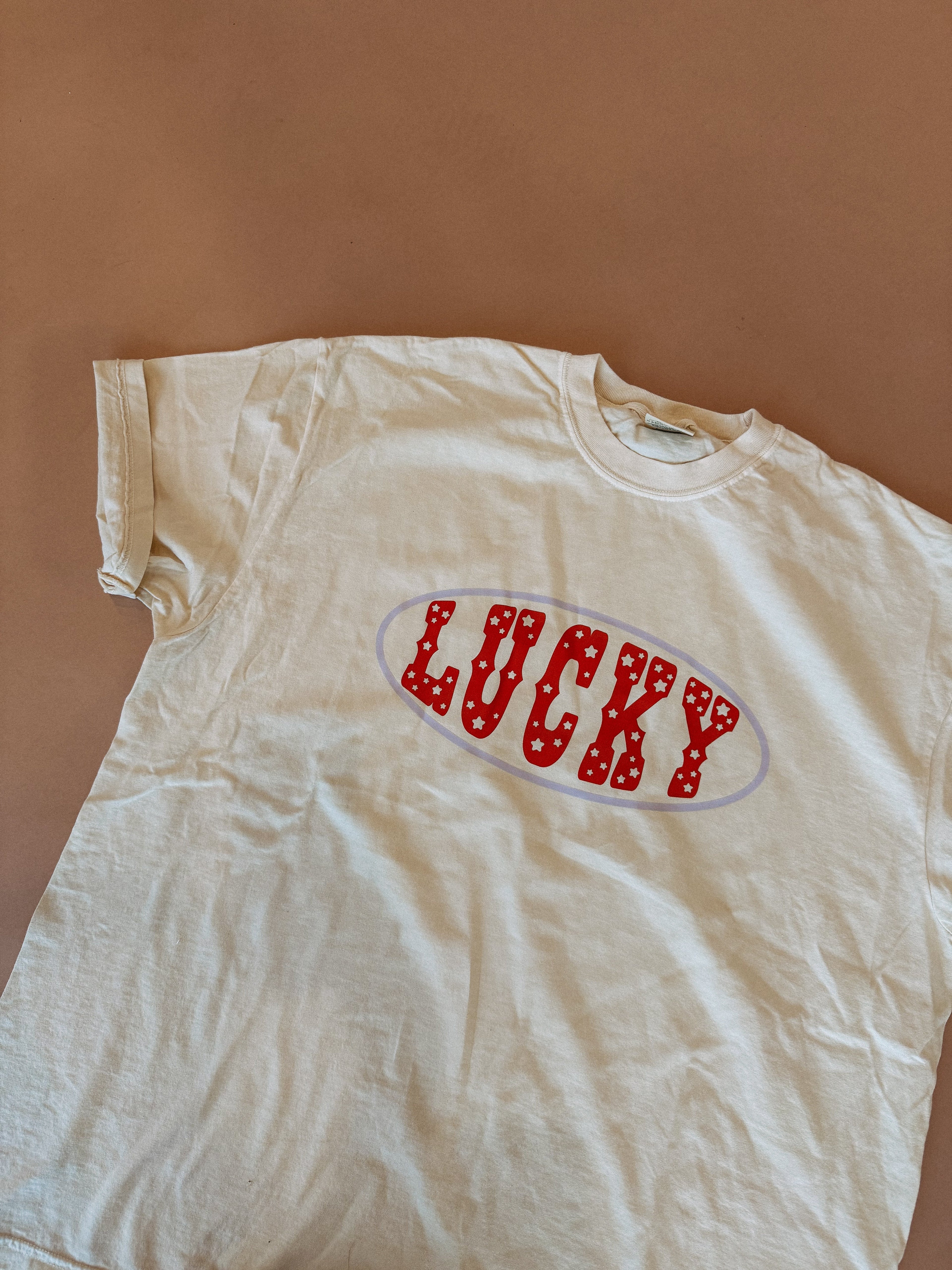 Star Studded Lucky Graphic Tee - Ivory / Red