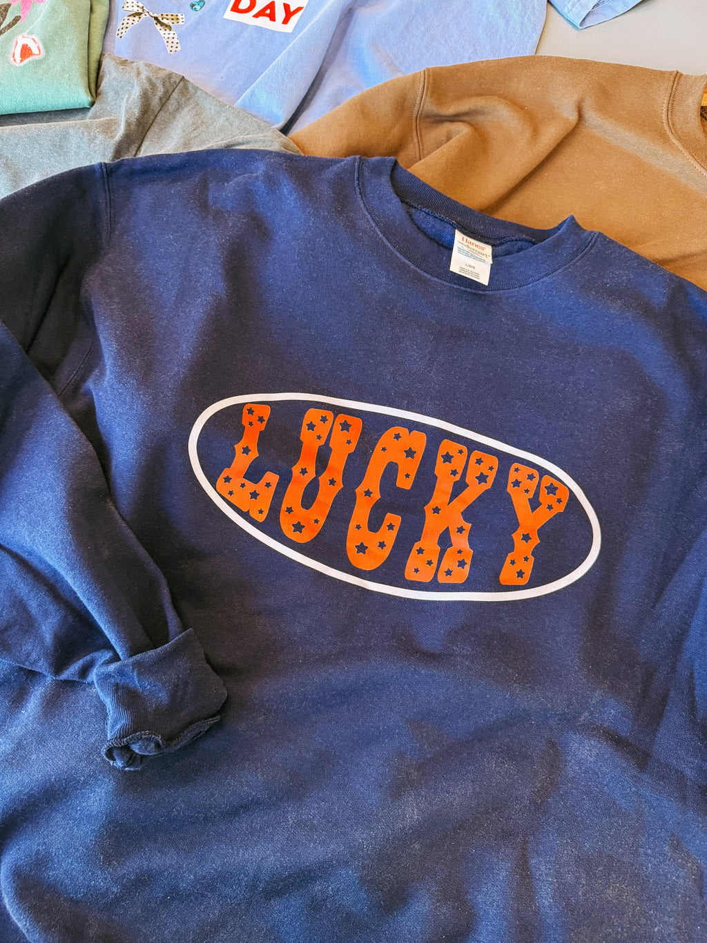 Star Studded Lucky Sweatshirt - Hanes / Navy / Red