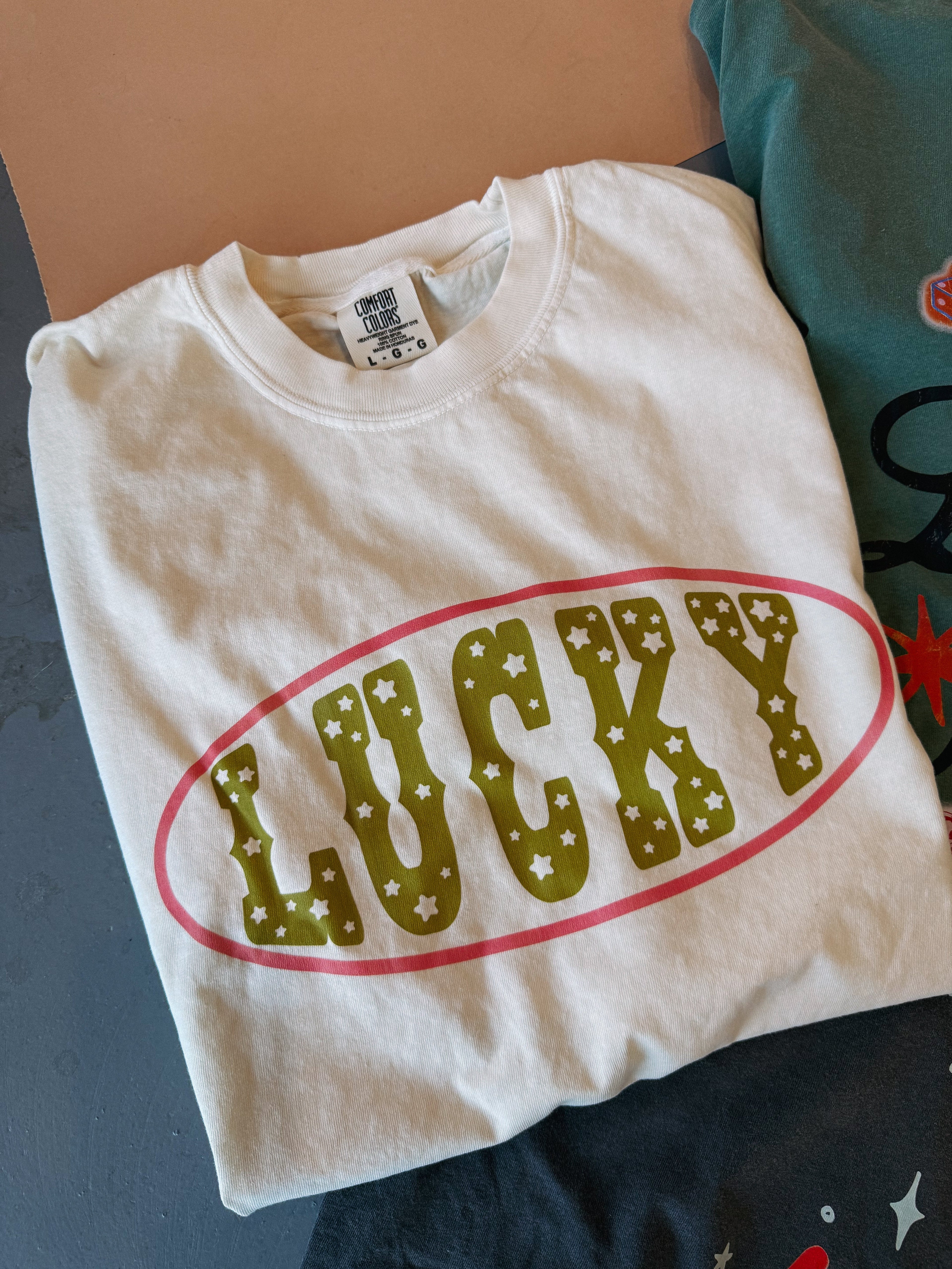 Star Studded Lucky Graphic Tee - Ivory / Green