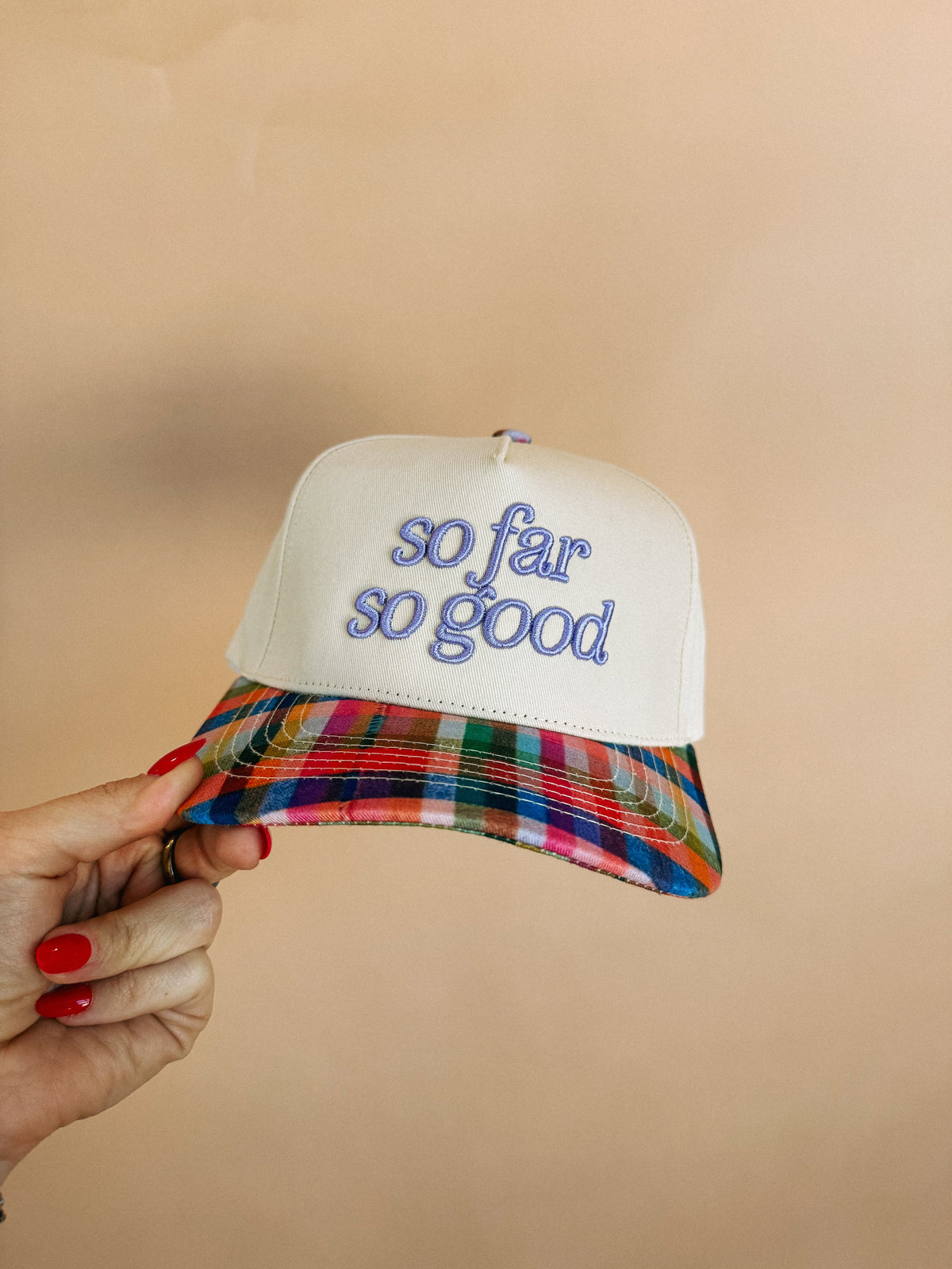 So Far So Good Trucker Hat - Plaid