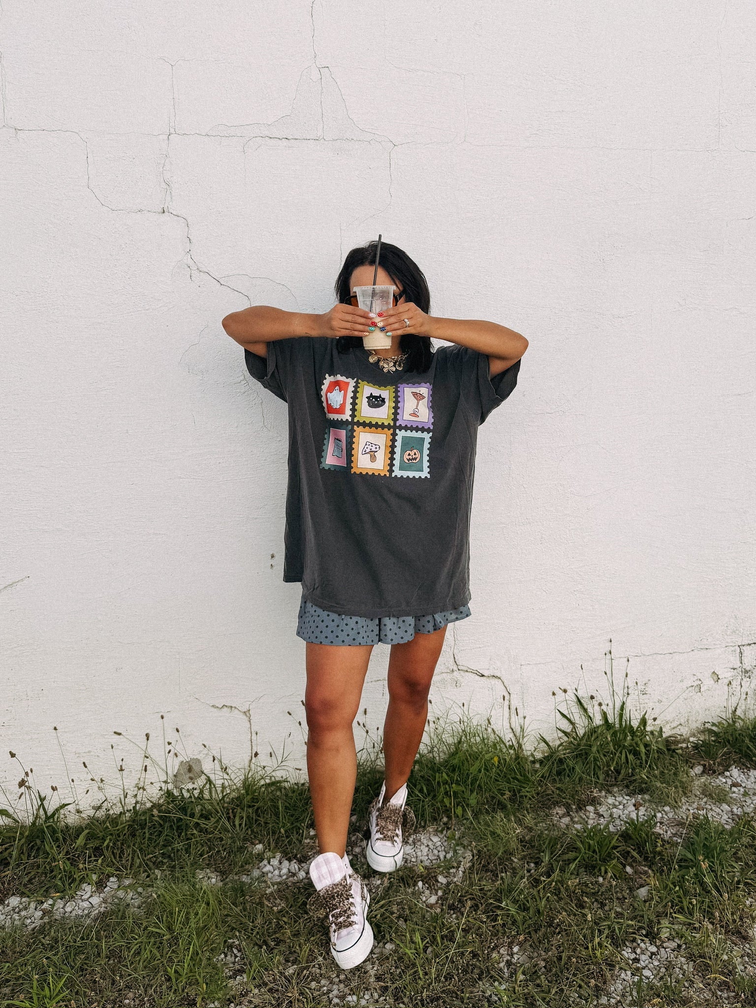 Spooky Stamps Graphic Tee - Charcoal
