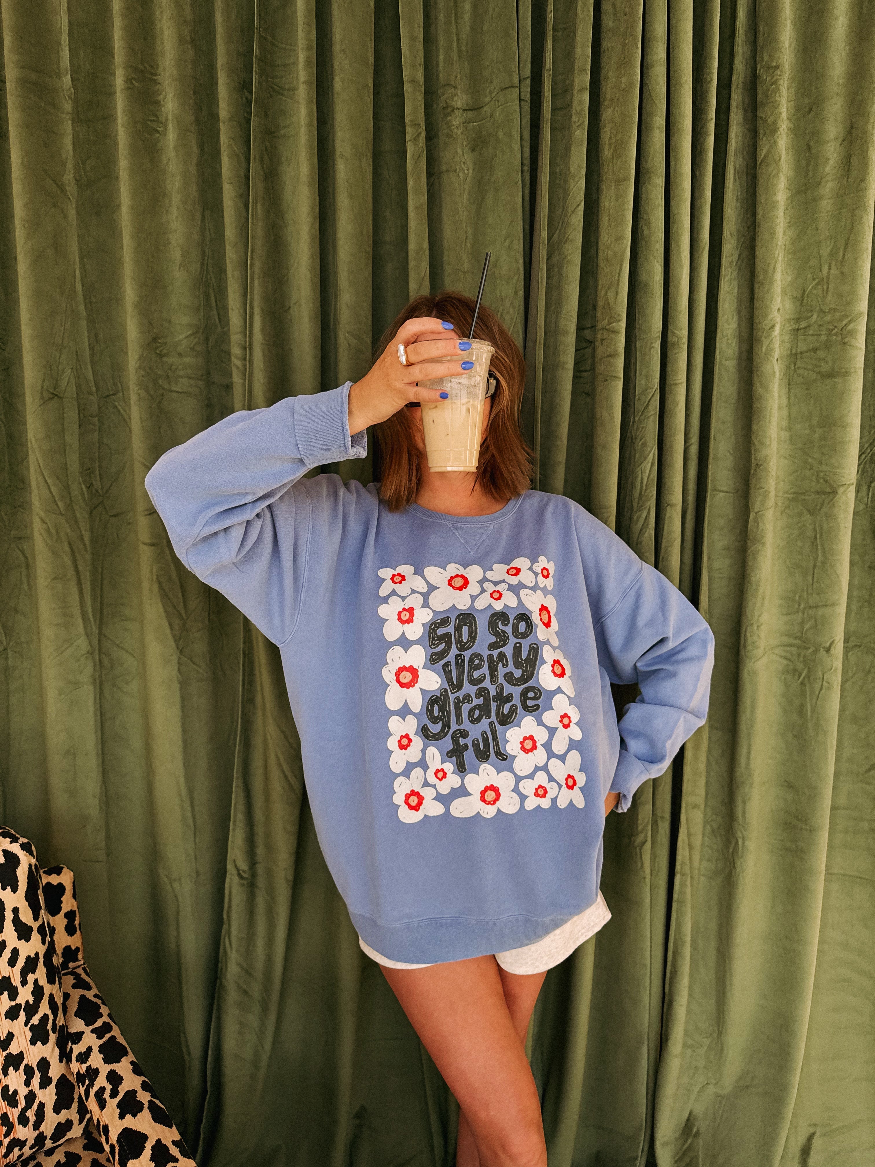 So Very Grateful Sweatshirt- Comfort Wash / Denim