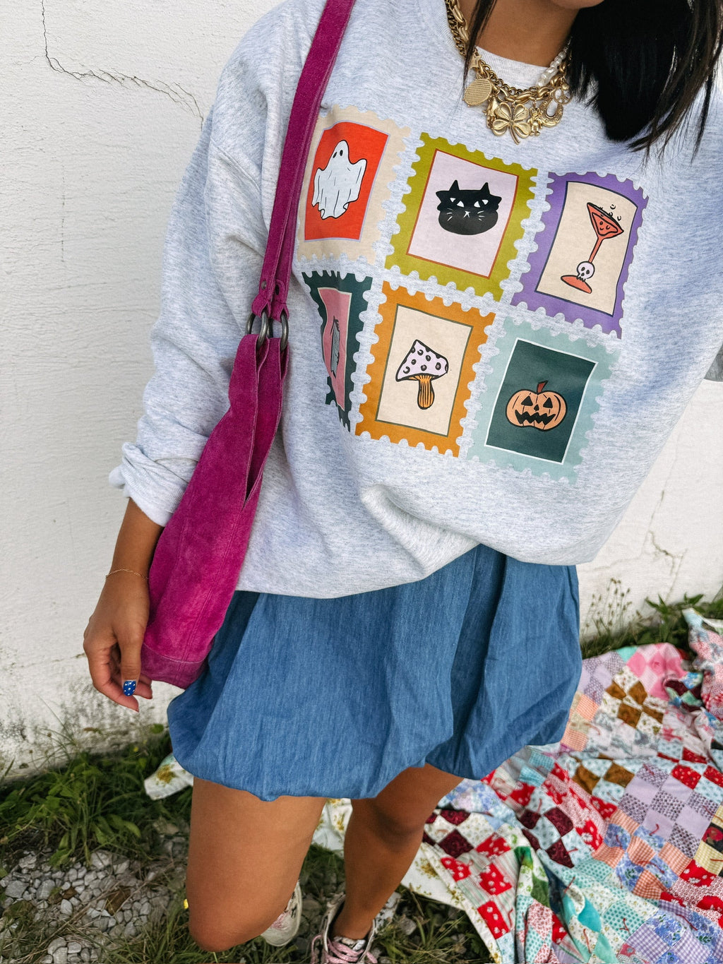 Spooky Stamps Sweatshirt - Hanes / Ash