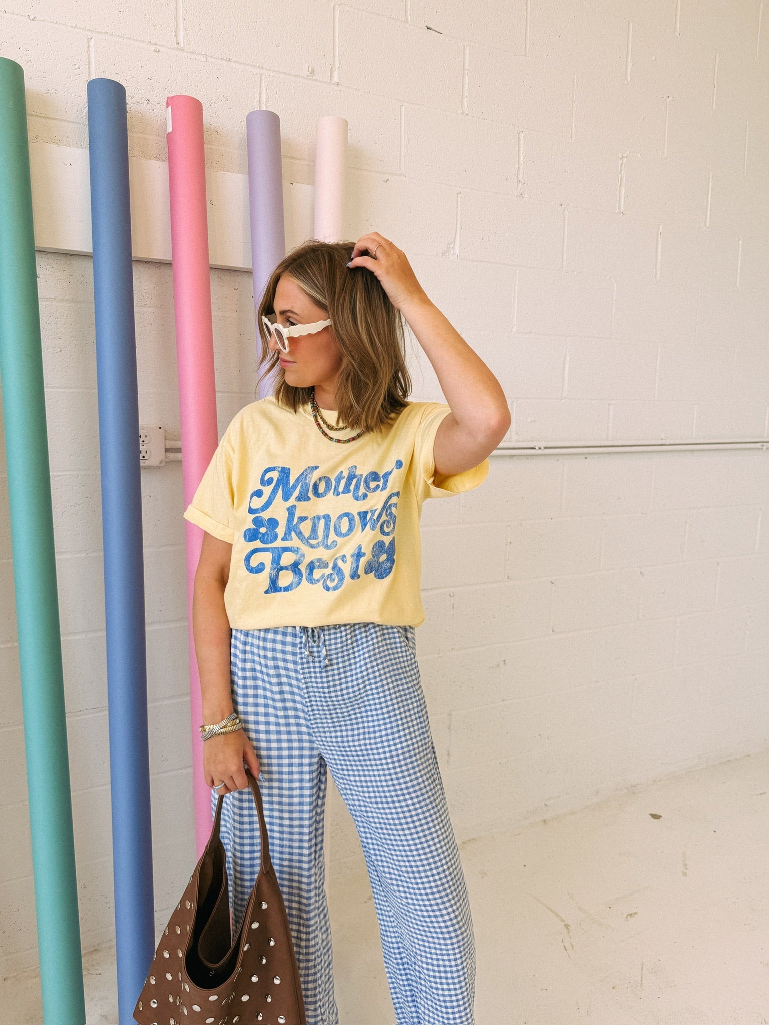 Mother Knows Best Graphic Tee - Butter Yellow / Blue