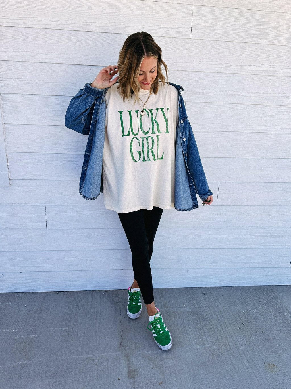 Lucky Girl Graphic Tee - Ivory / Green
