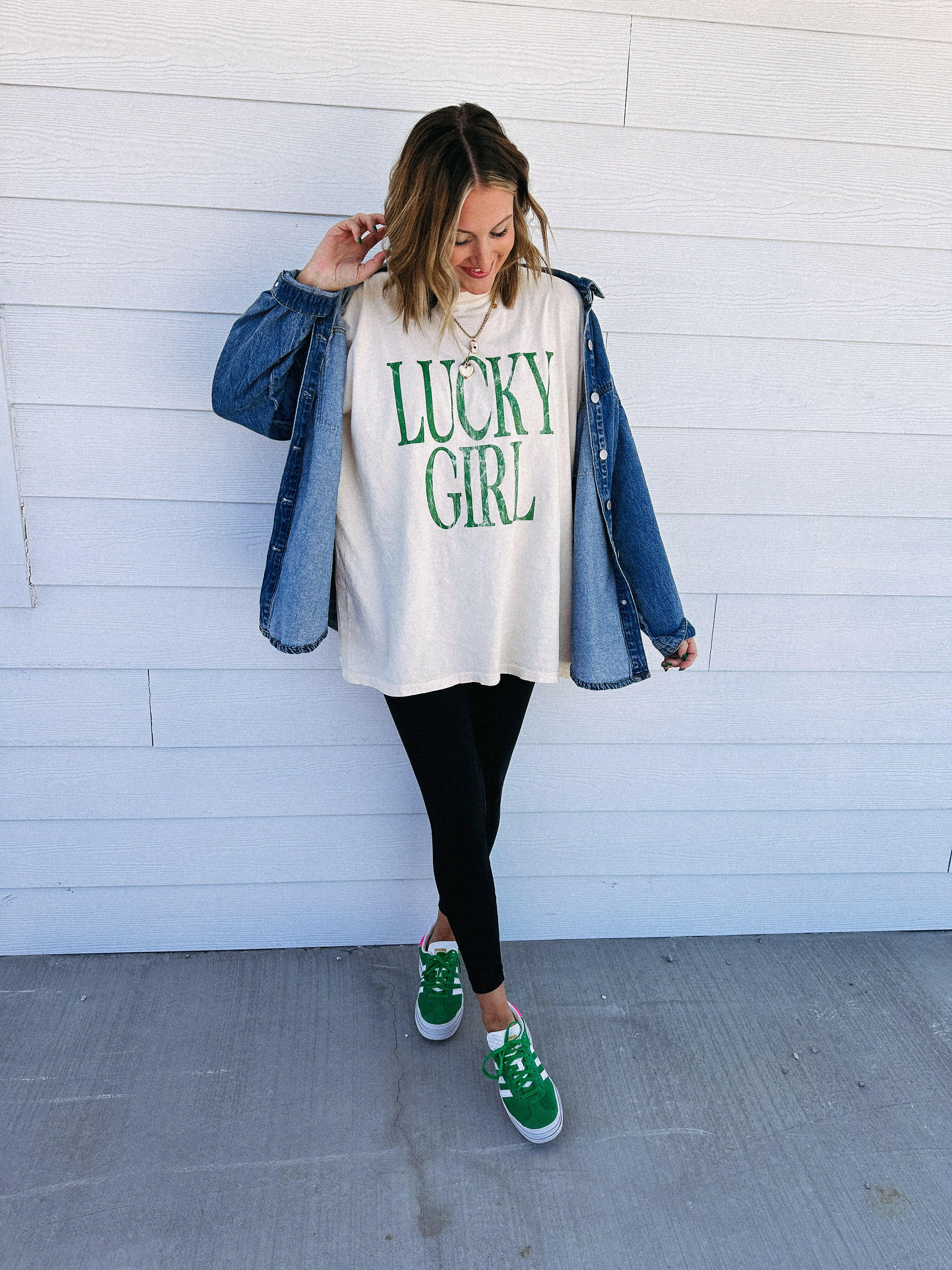 Lucky Girl Graphic Tee - Ivory / Green