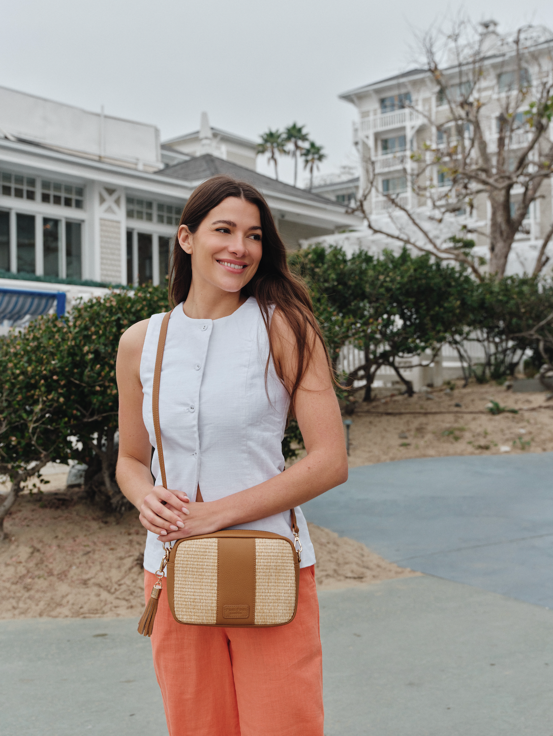 Pom Pom London City Bag Raffia & Leather Maple
