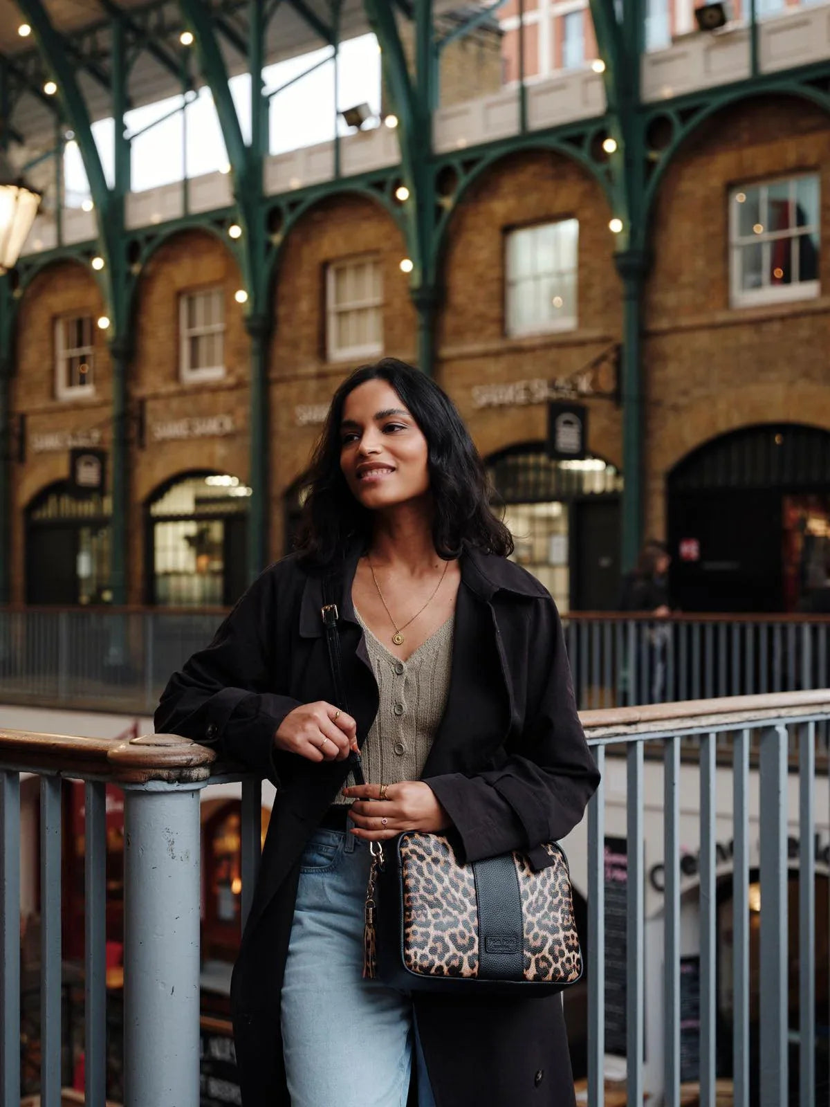 Pom Pom London City Plus Bag Leopard Print Black