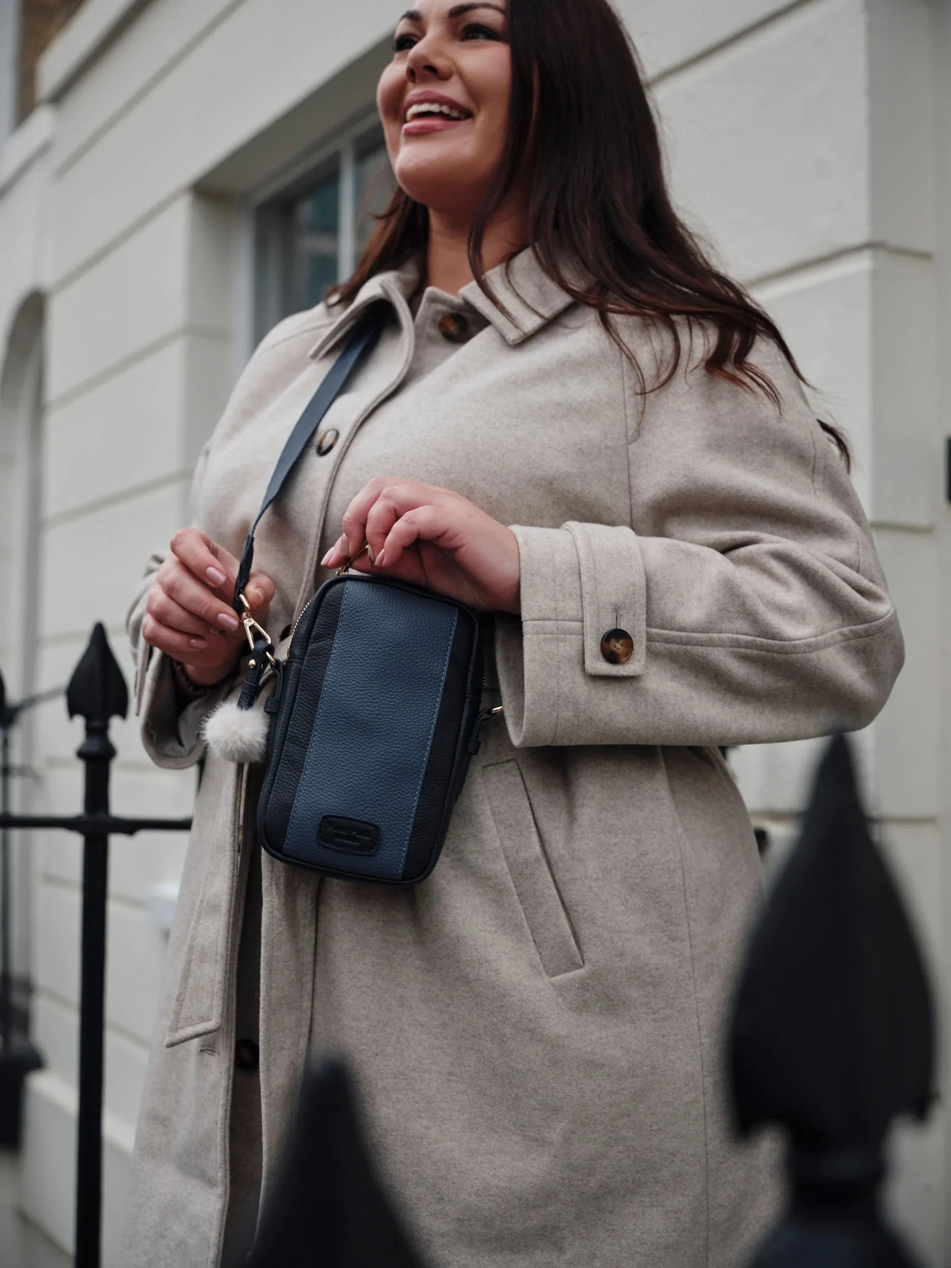 Pom Pom London Eaton Phone Bag Navy & Slate Blue