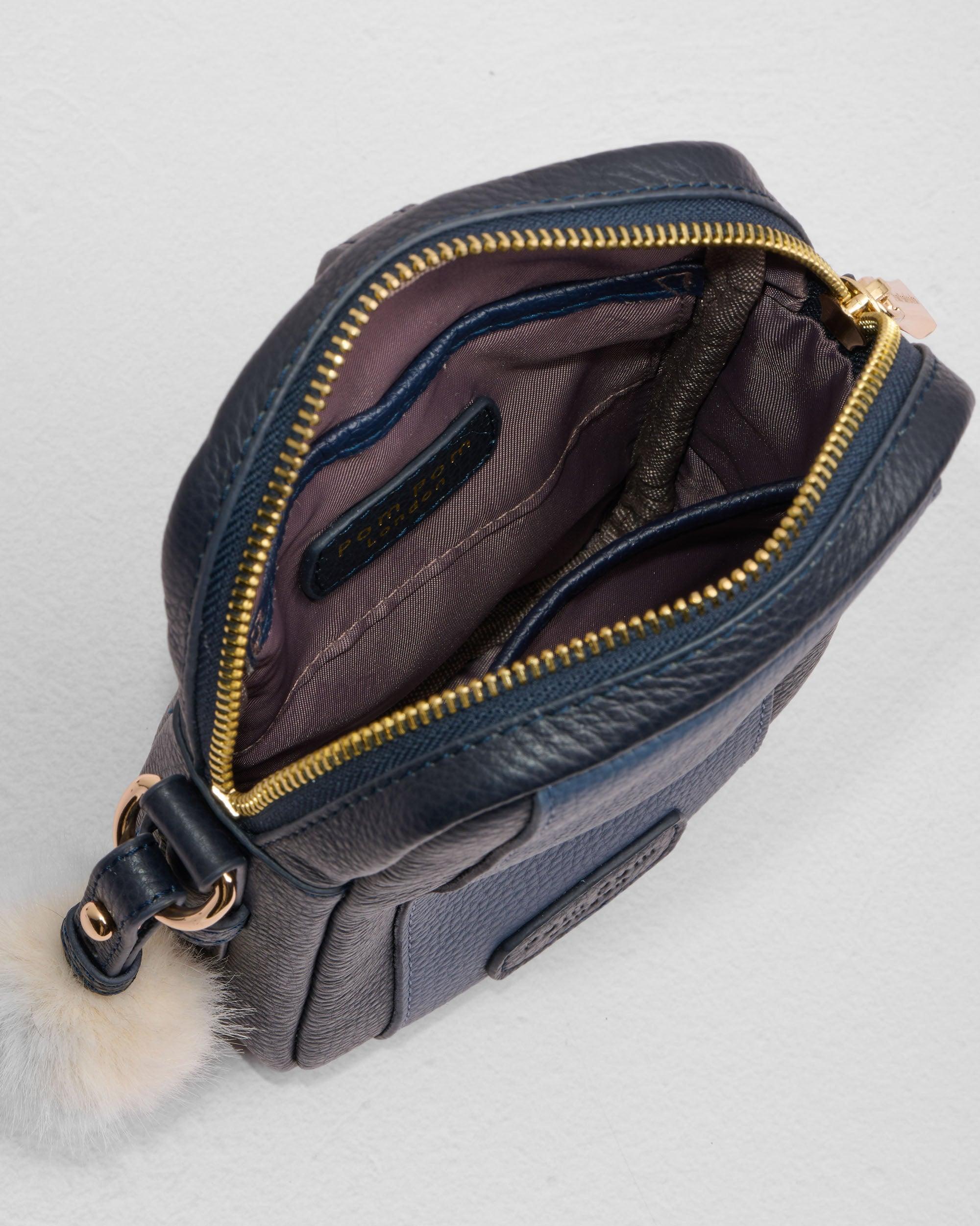 Pom Pom London Eaton Phone Bag Navy & Slate Blue