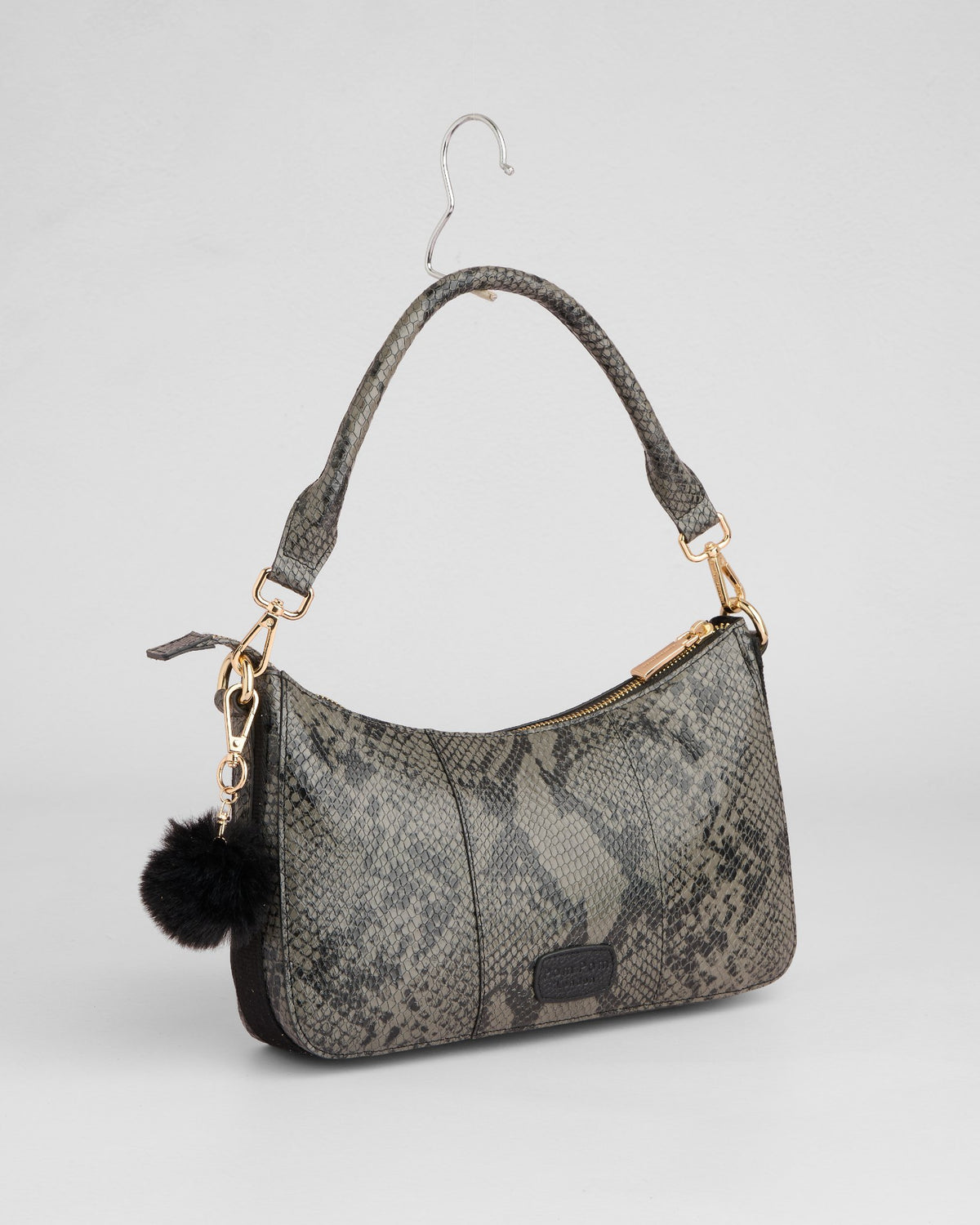 Pom Pom London Edgware Bag Snake Effect Black