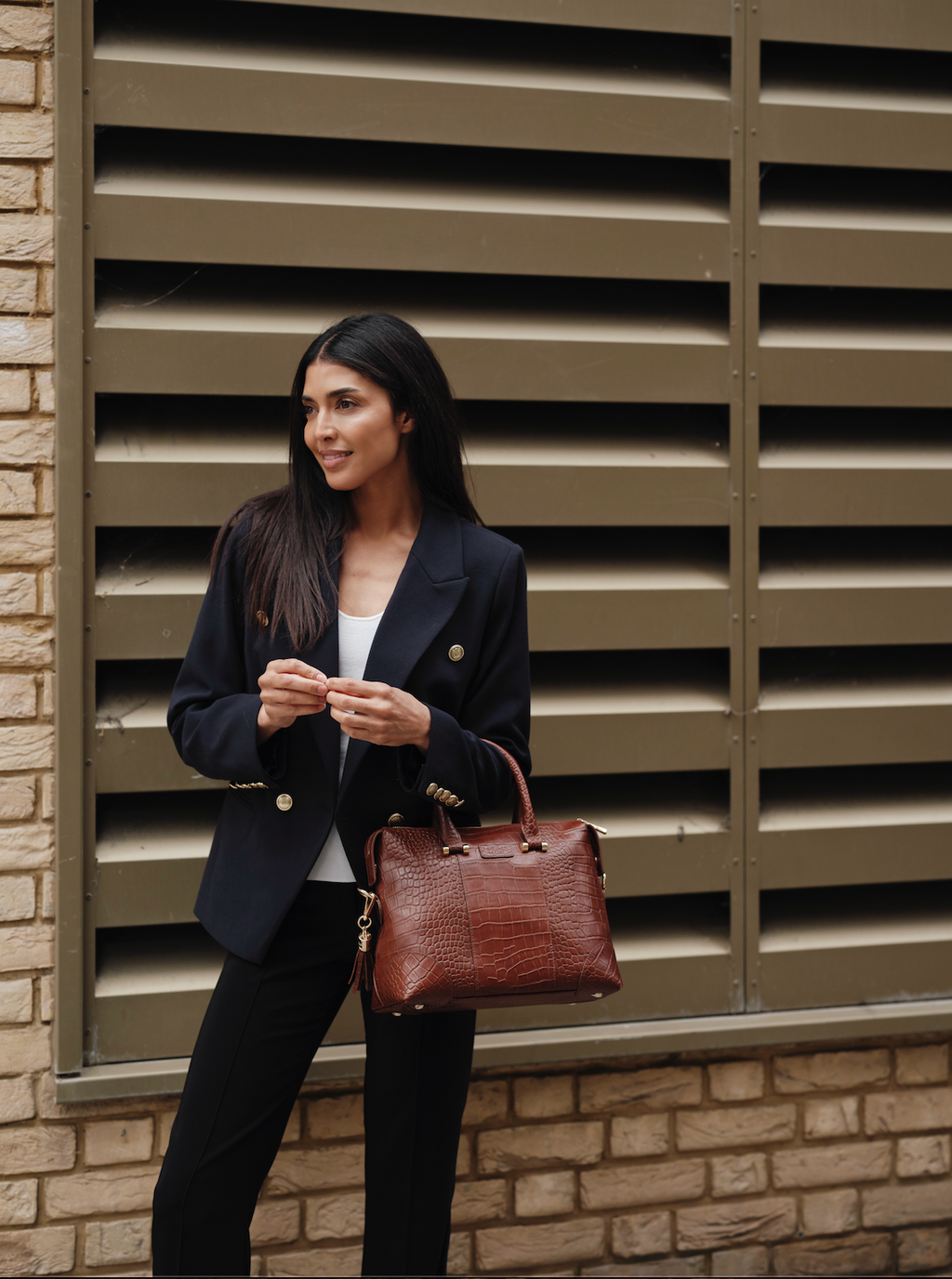 Pom Pom London Greenwich Bag Croc Chestnut