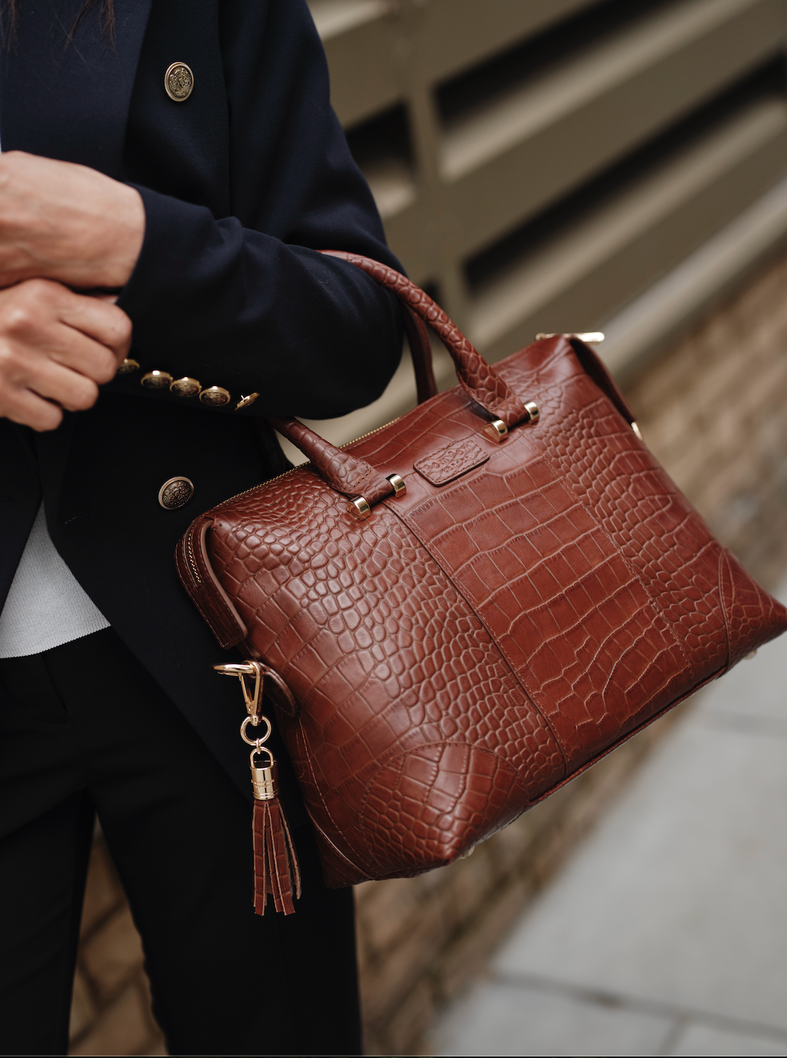 Pom Pom London Greenwich Bag Croc Chestnut