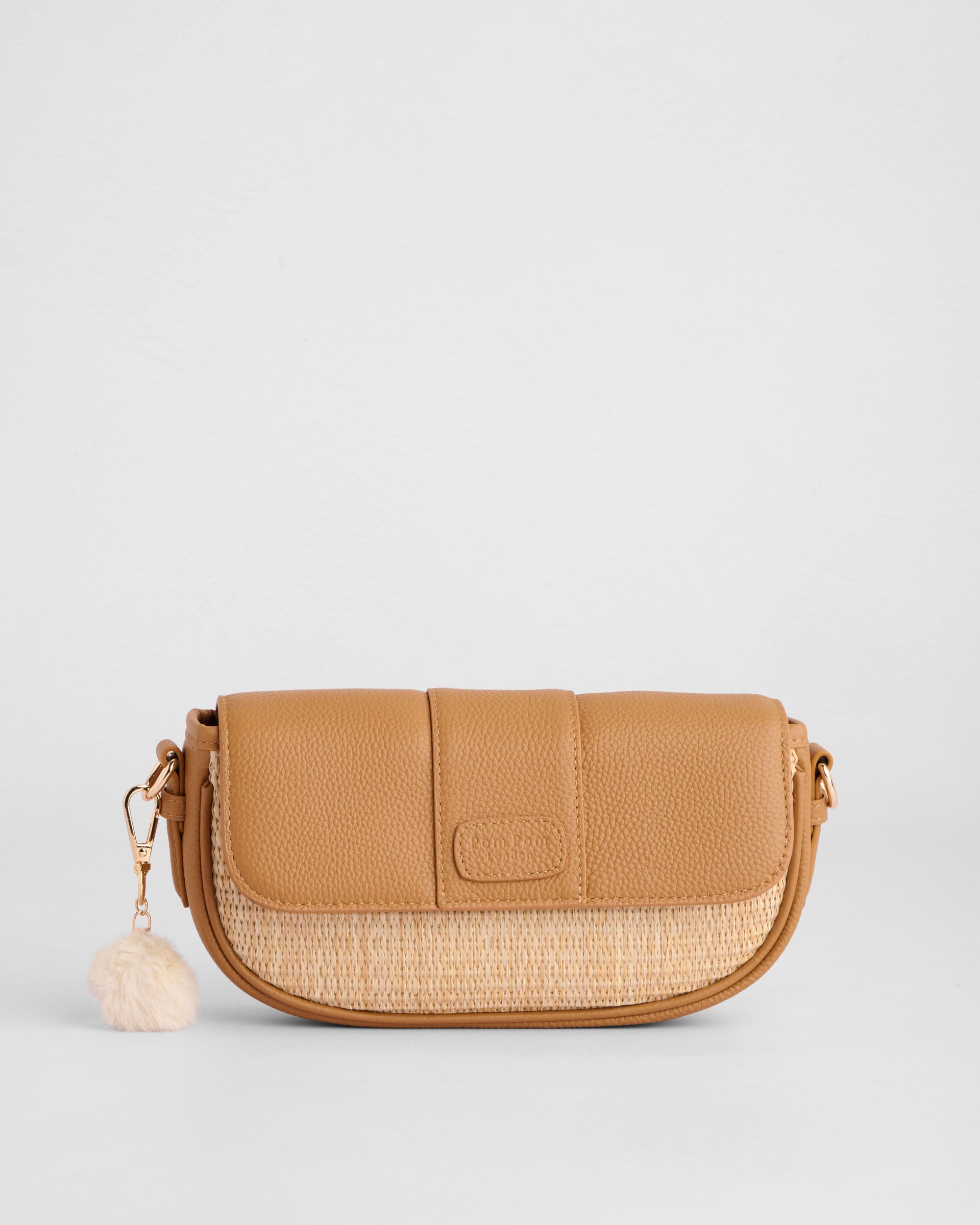 Pom Pom London Wilmington Mini Raffia & Leather Bag Maple