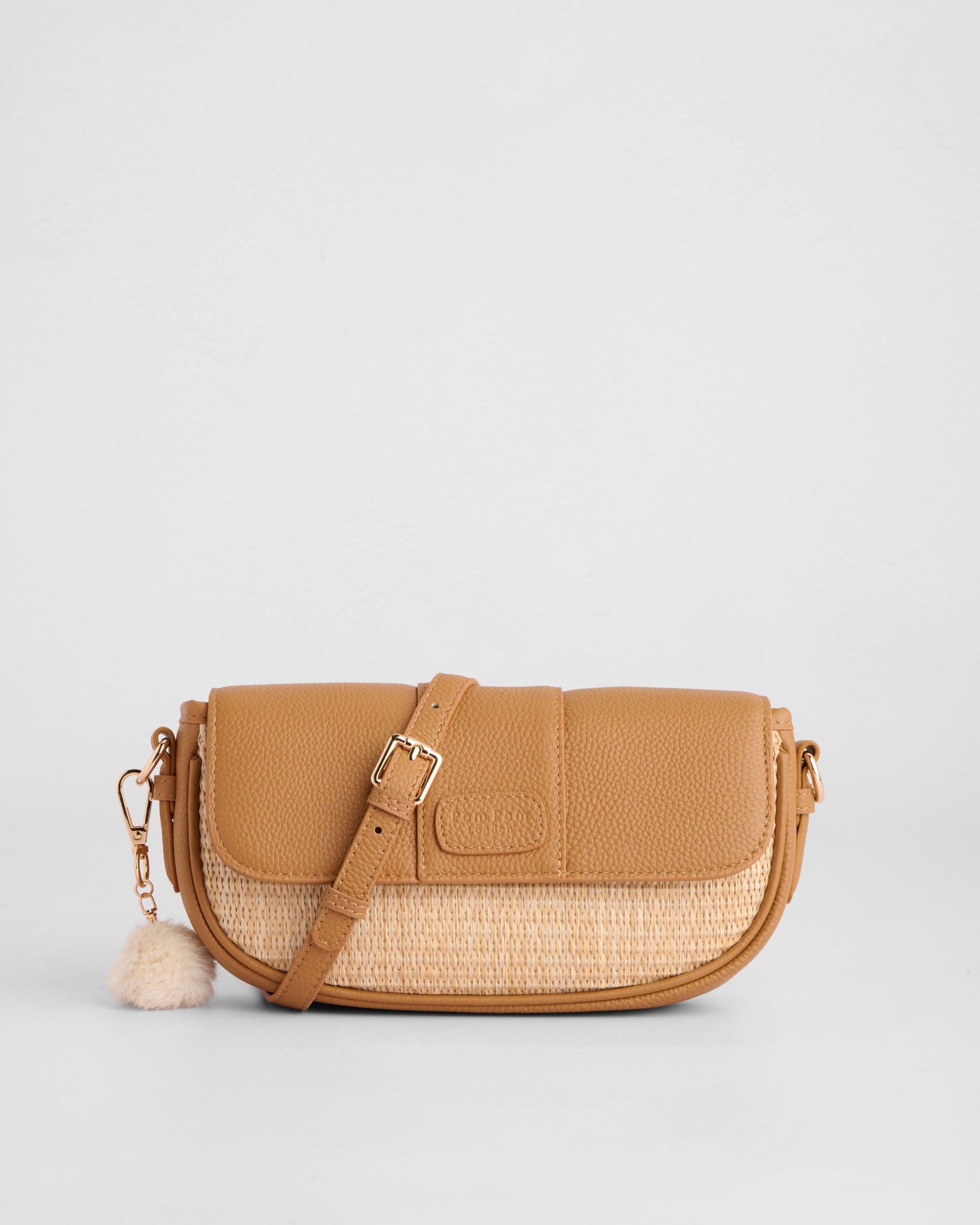 Pom Pom London Wilmington Mini Raffia & Leather Bag Maple