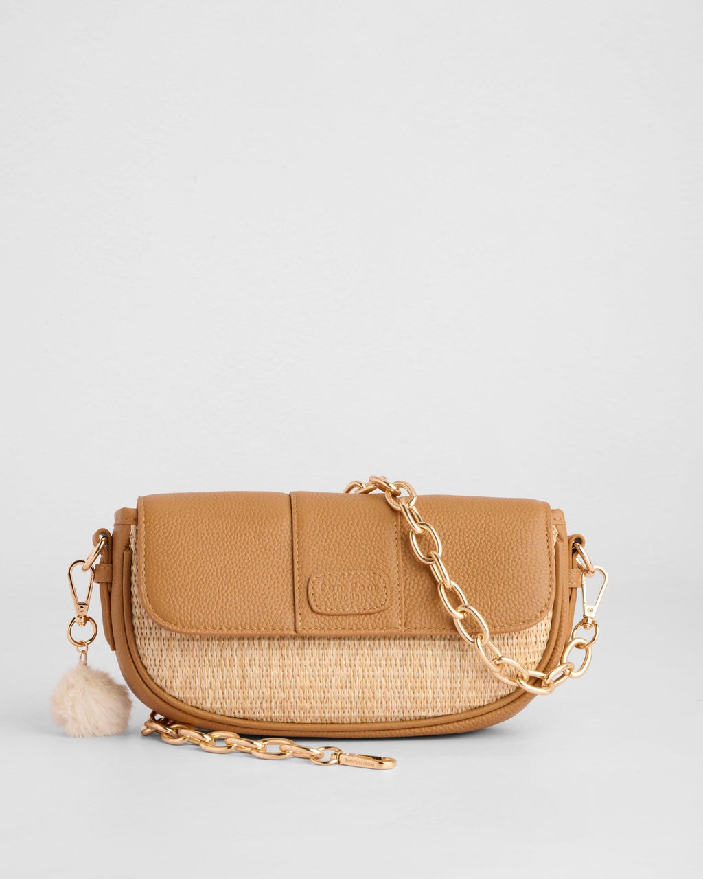 Pom Pom London Wilmington Mini Raffia & Leather Bag Maple