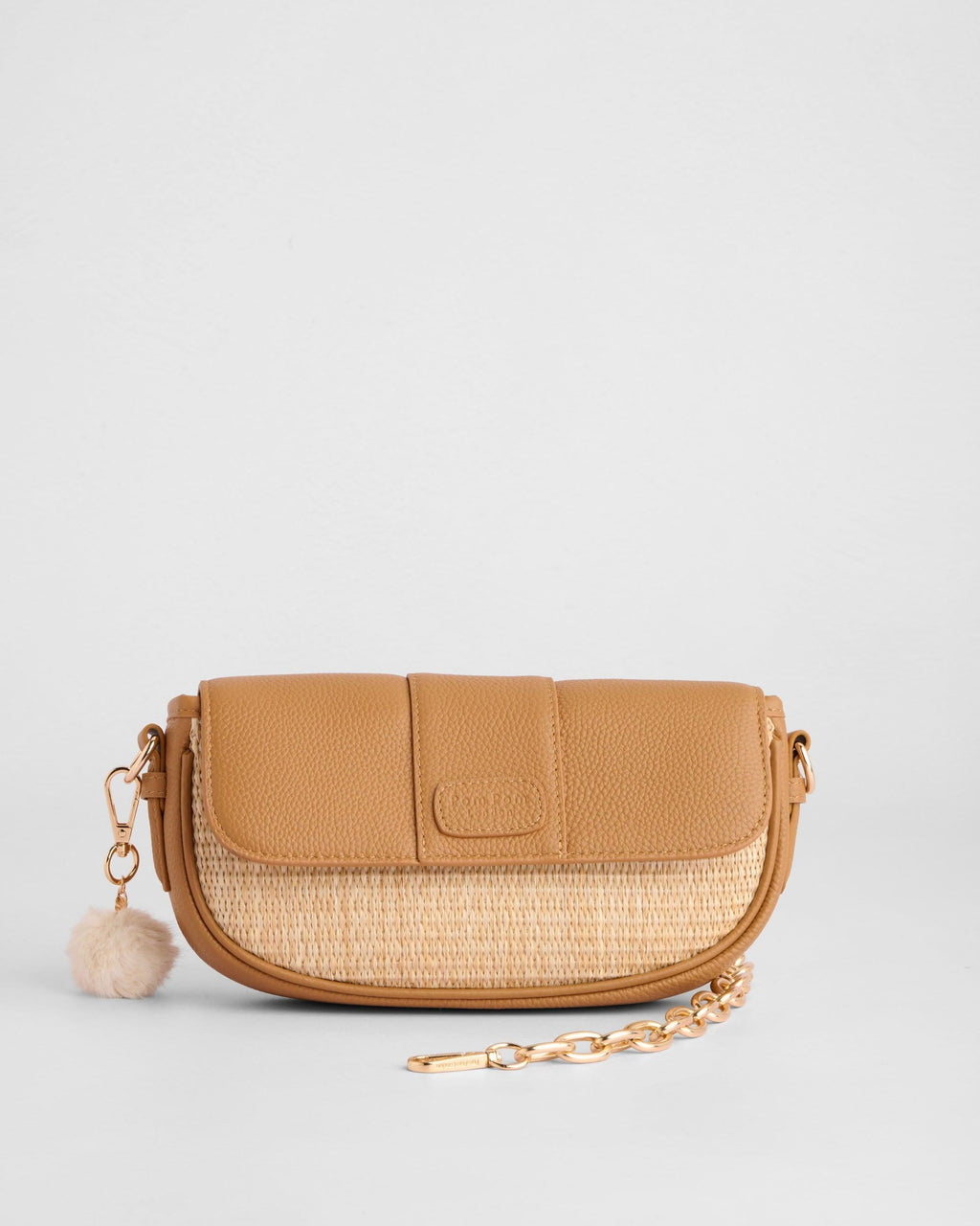 Pom Pom London Wilmington Mini Raffia & Leather Bag Maple