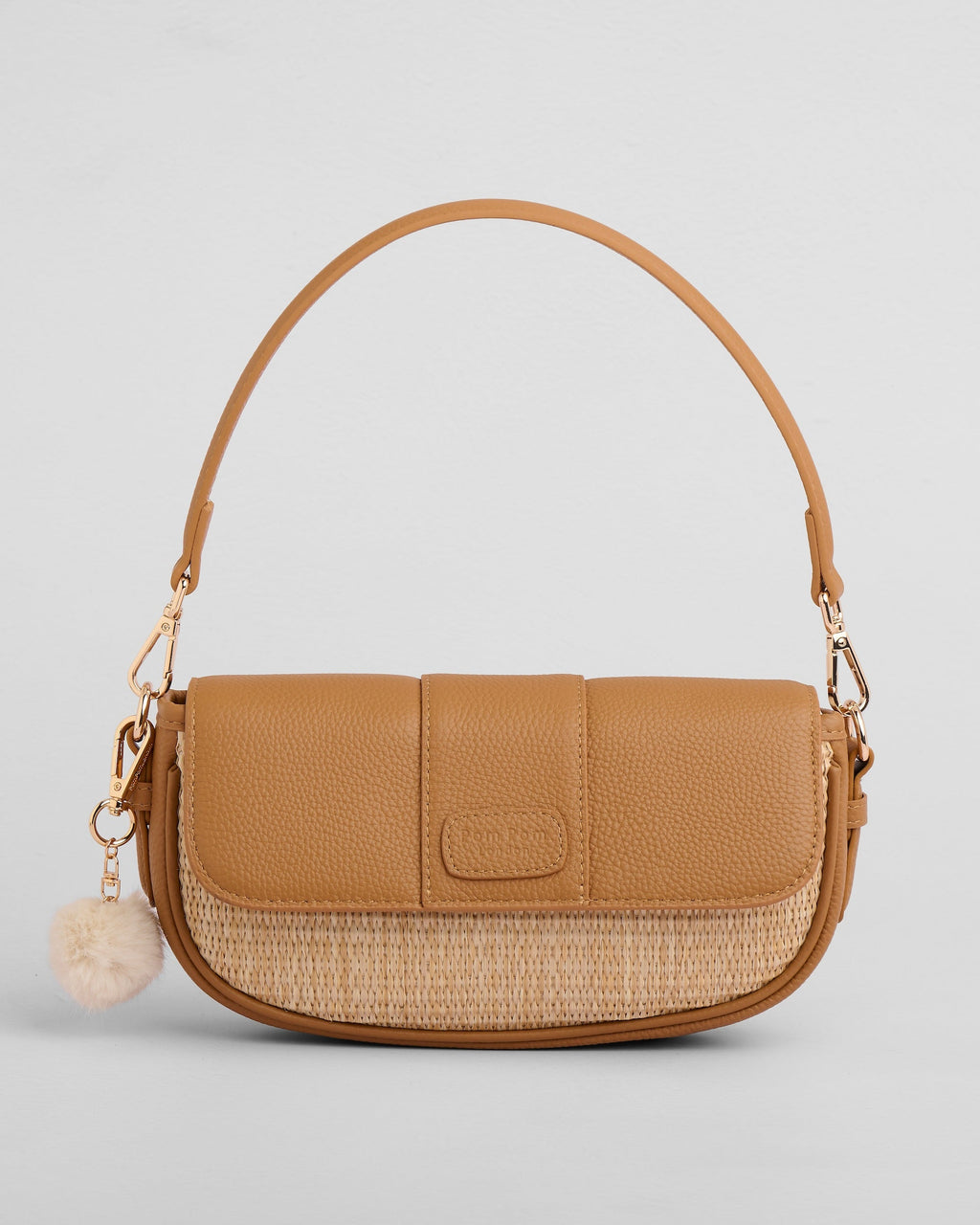 Pom Pom London Wilmington Mini Raffia & Leather Bag Maple