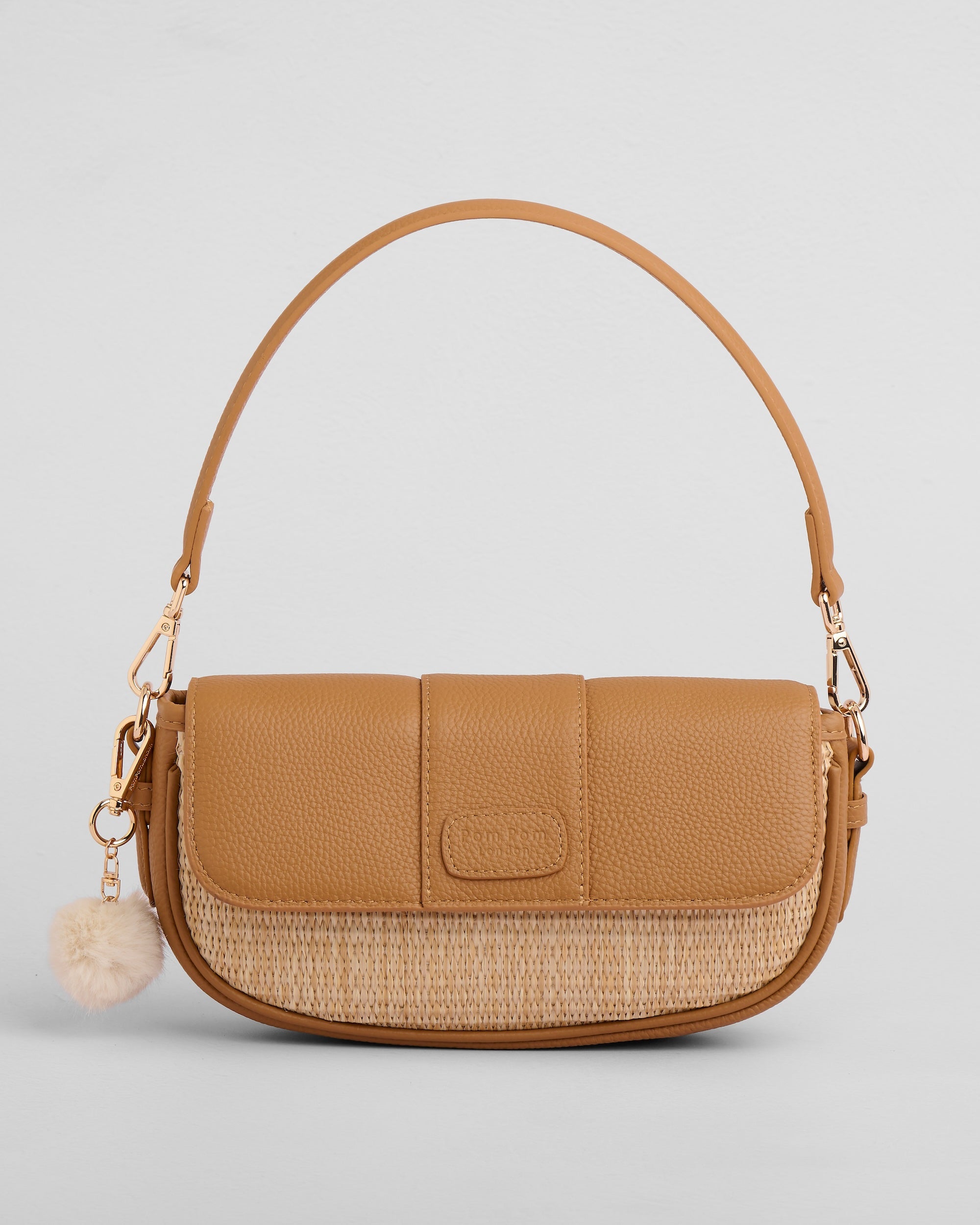 Pom Pom London Wilmington Mini Raffia & Leather Bag Maple