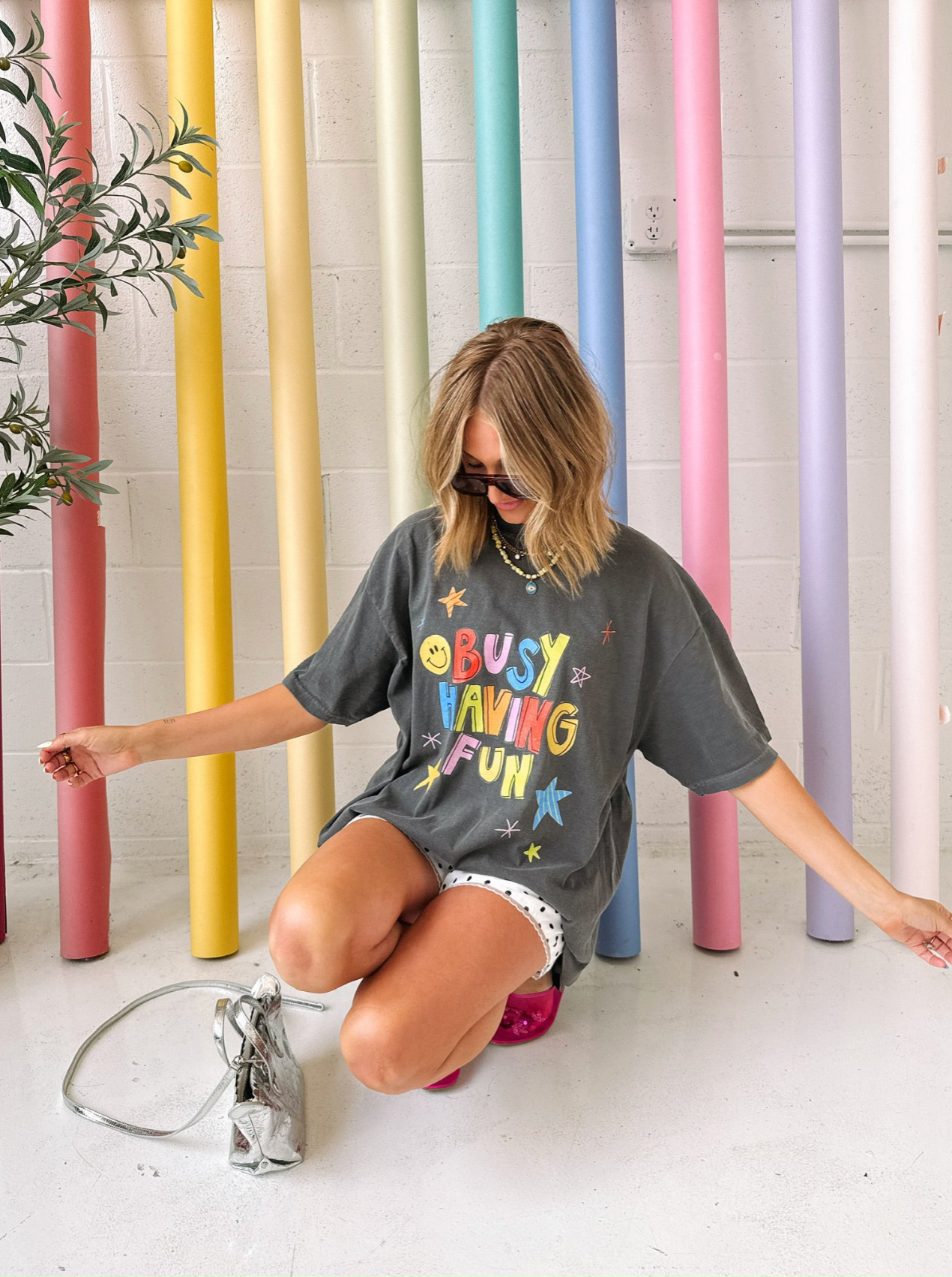 Busy Having Fun Graphic Tee - Charcoal