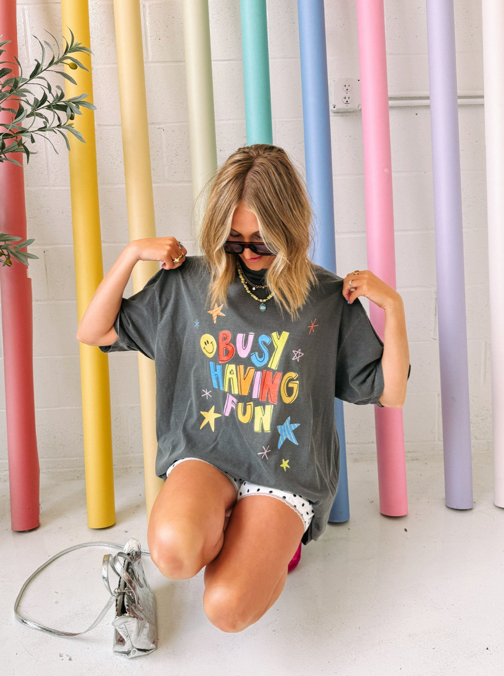 Busy Having Fun Graphic Tee - Charcoal