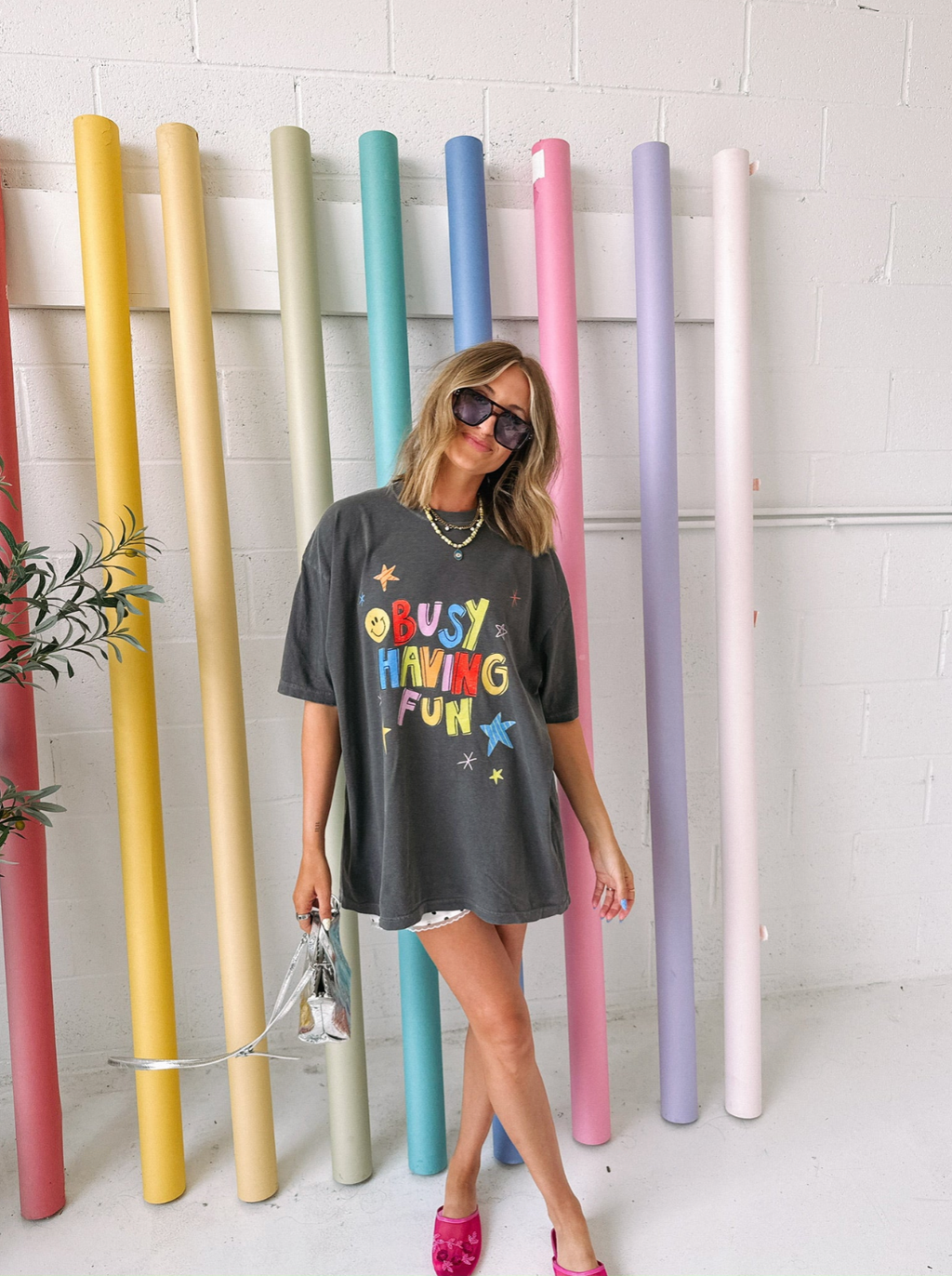 Busy Having Fun Graphic Tee - Charcoal