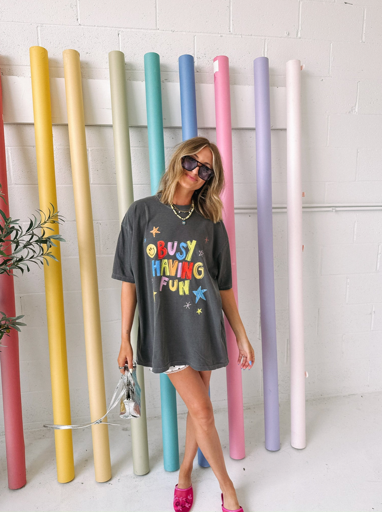 Busy Having Fun Graphic Tee - Charcoal