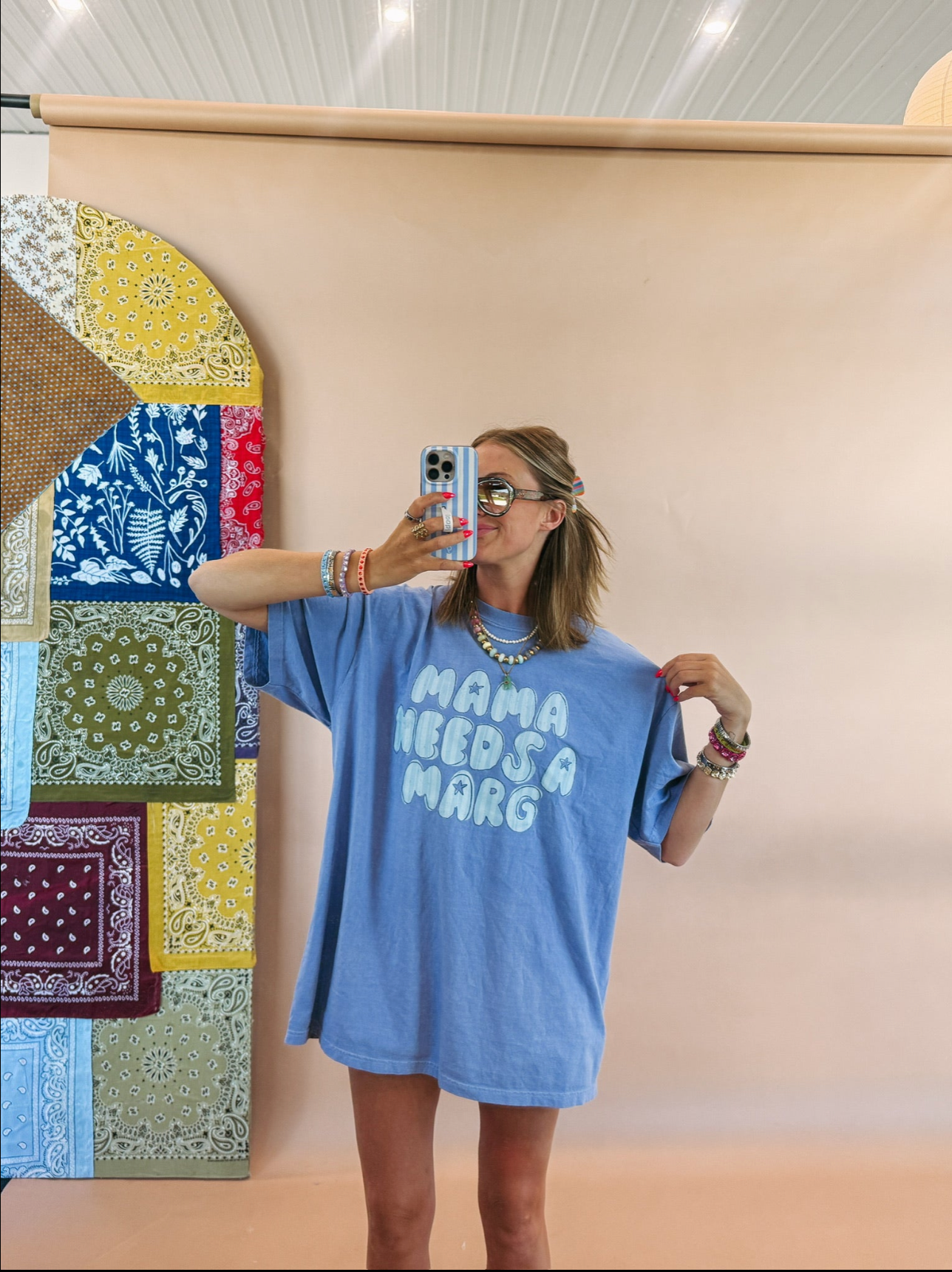 Stripe Mama Needs A Marg Graphic Tee - Denim