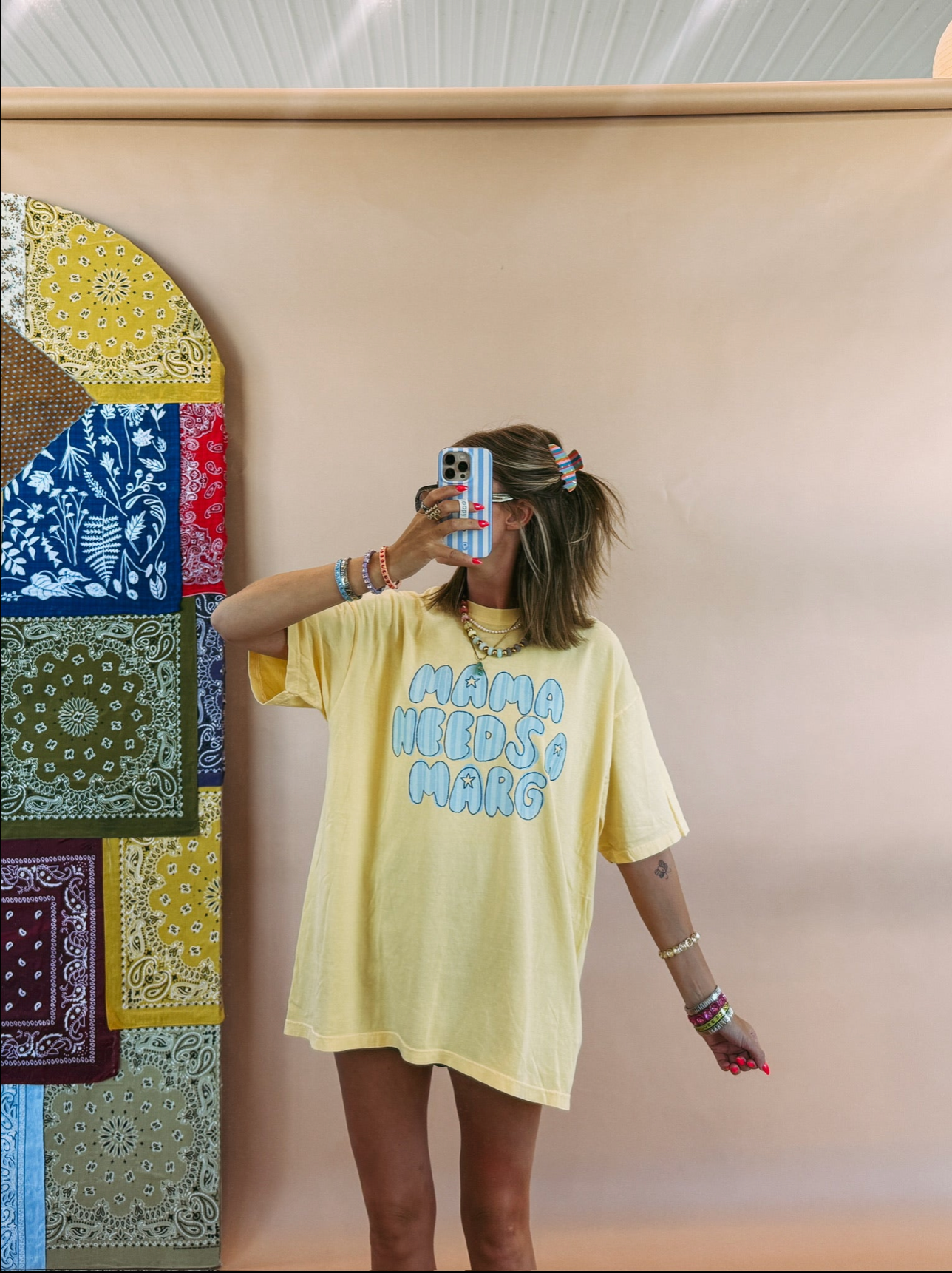 Stripe Mama Needs A Marg Graphic Tee - Butter Yellow