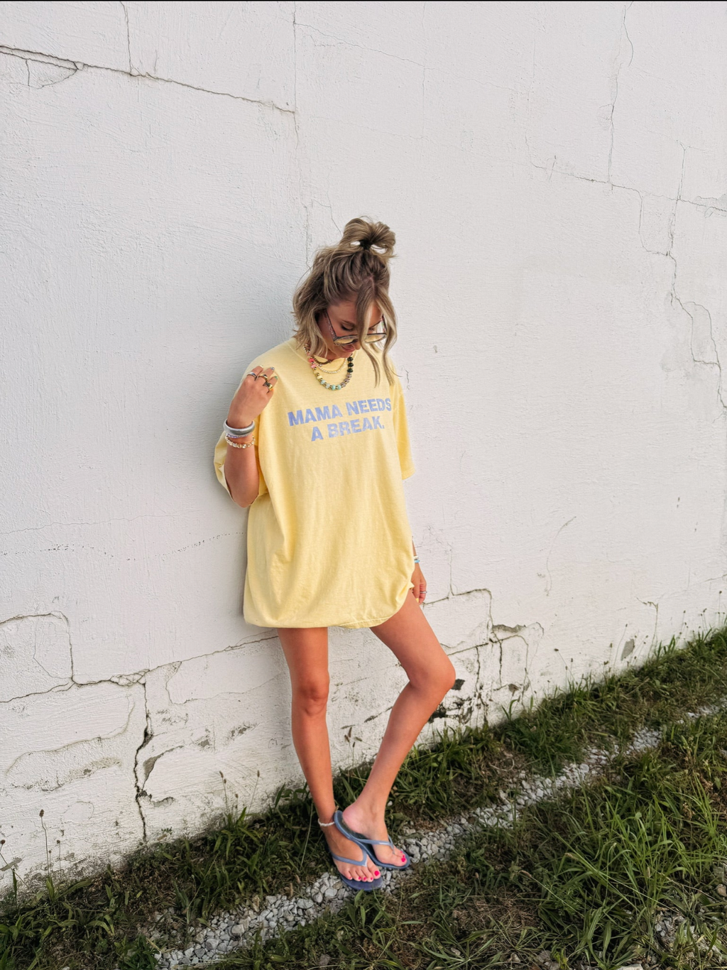 Mama Needs A Break Graphic Tee - Butter Yellow