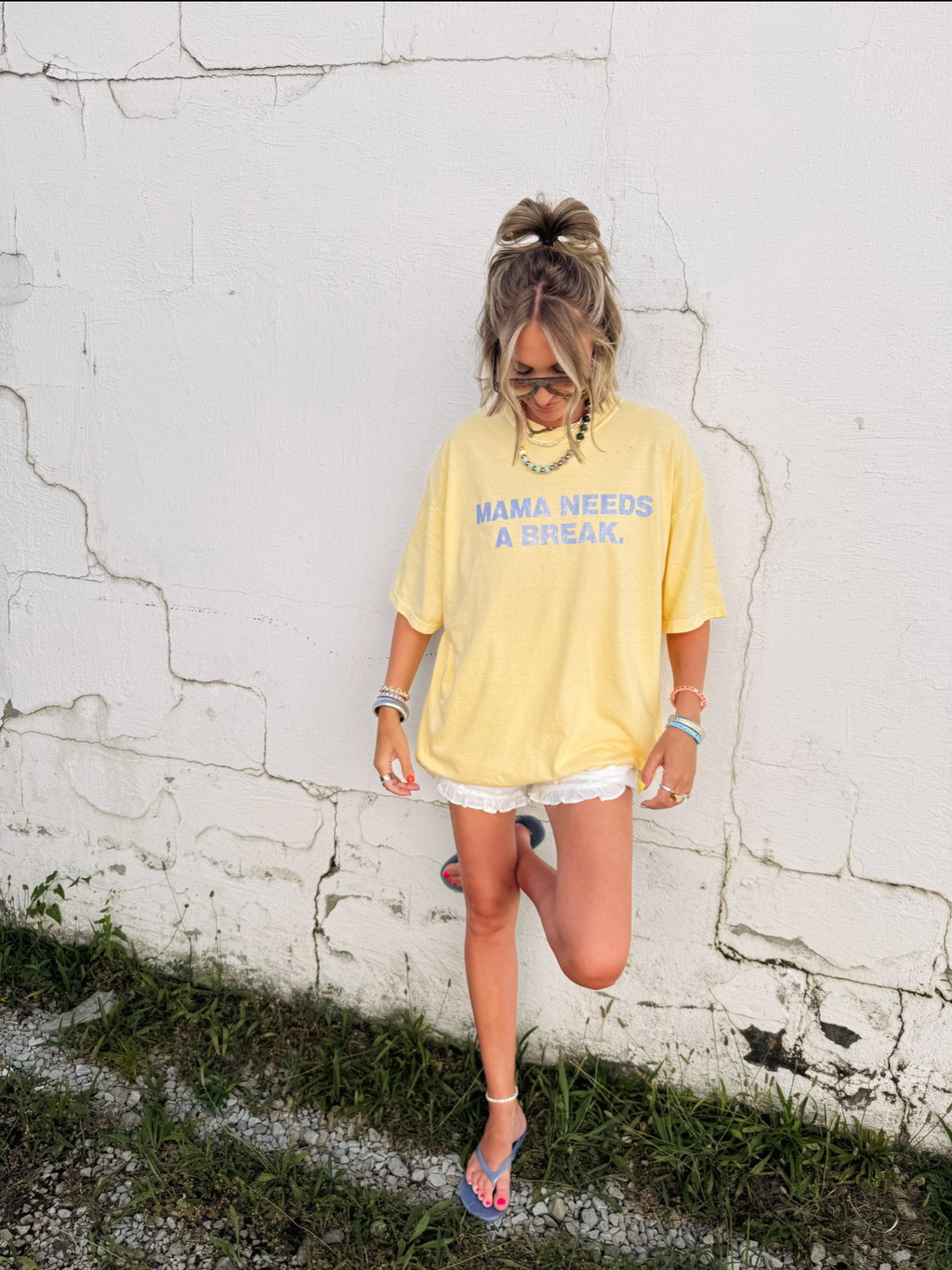 Mama Needs A Break Graphic Tee - Butter Yellow