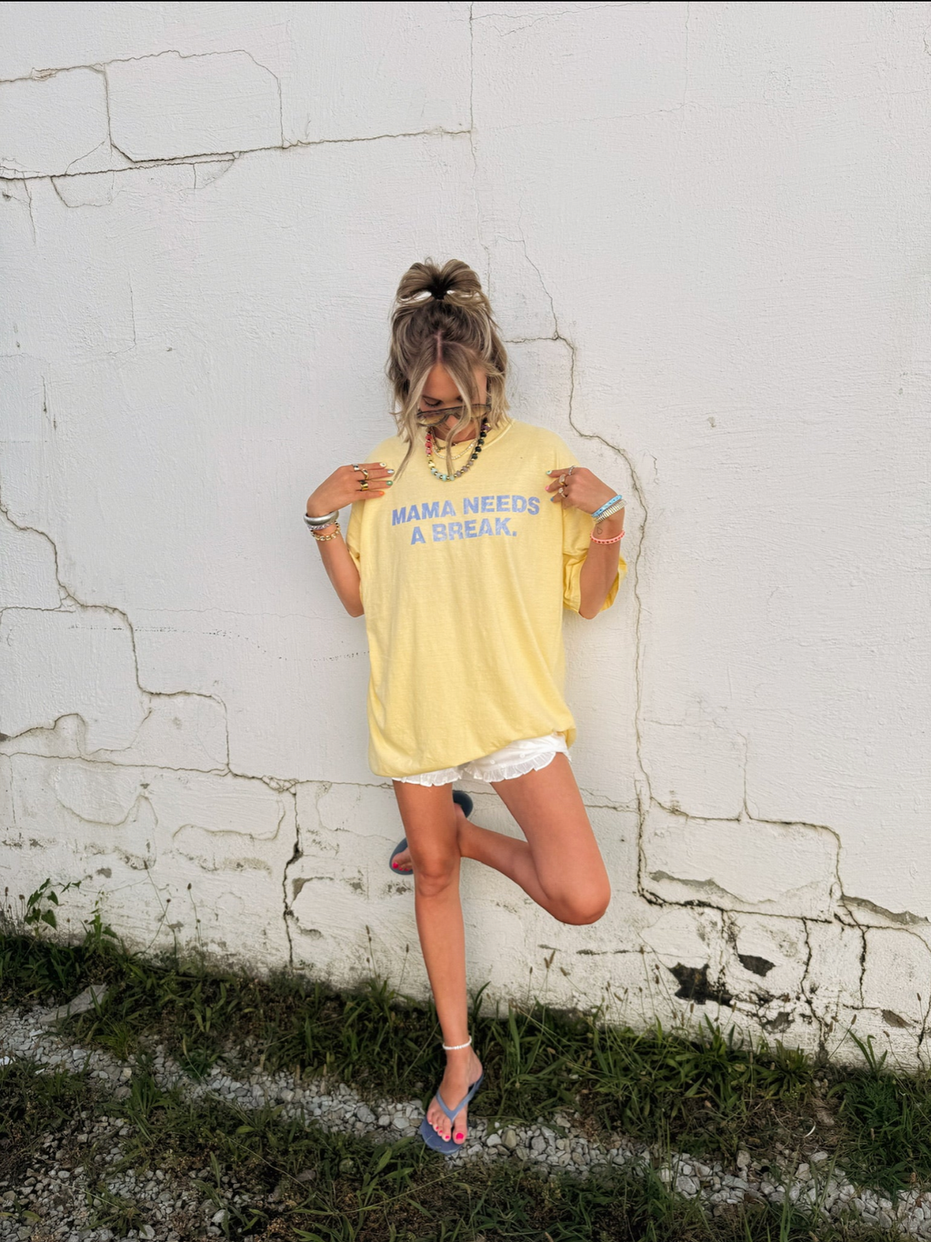 Mama Needs A Break Graphic Tee - Butter Yellow