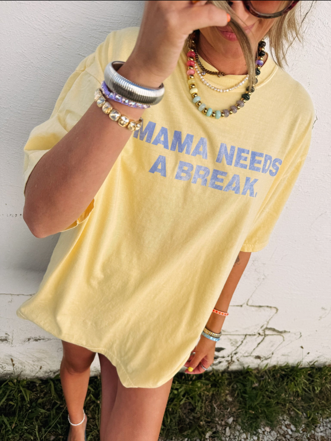 Mama Needs A Break Graphic Tee - Butter Yellow