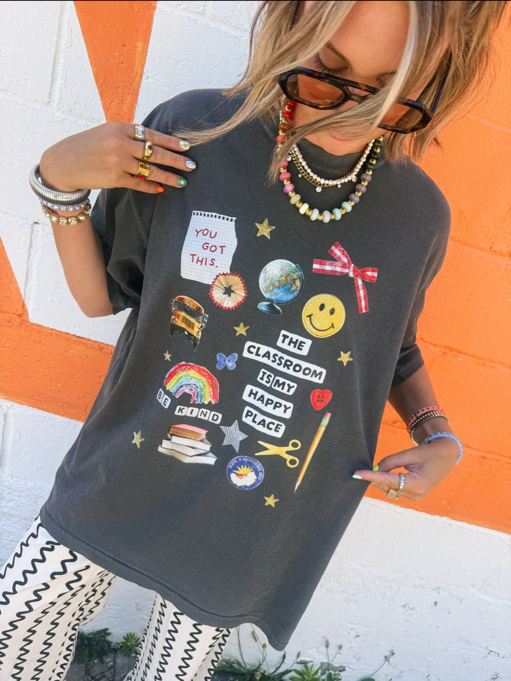 Classroom Is My Happy Place Graphic Tee - Charcoal