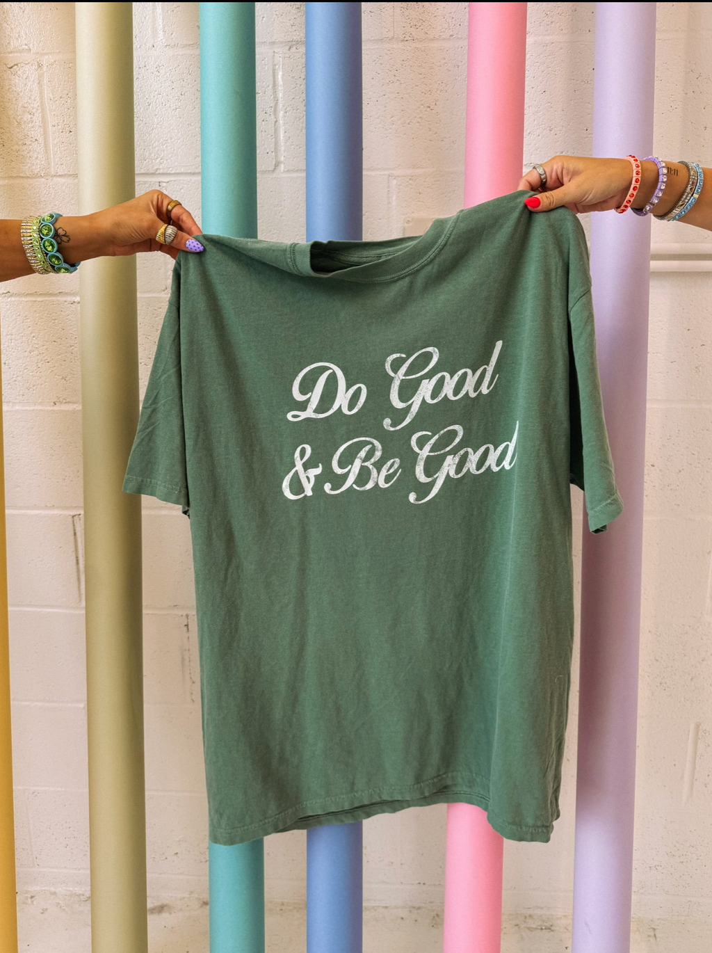Do Good And Be Good Graphic Tee - Green / White