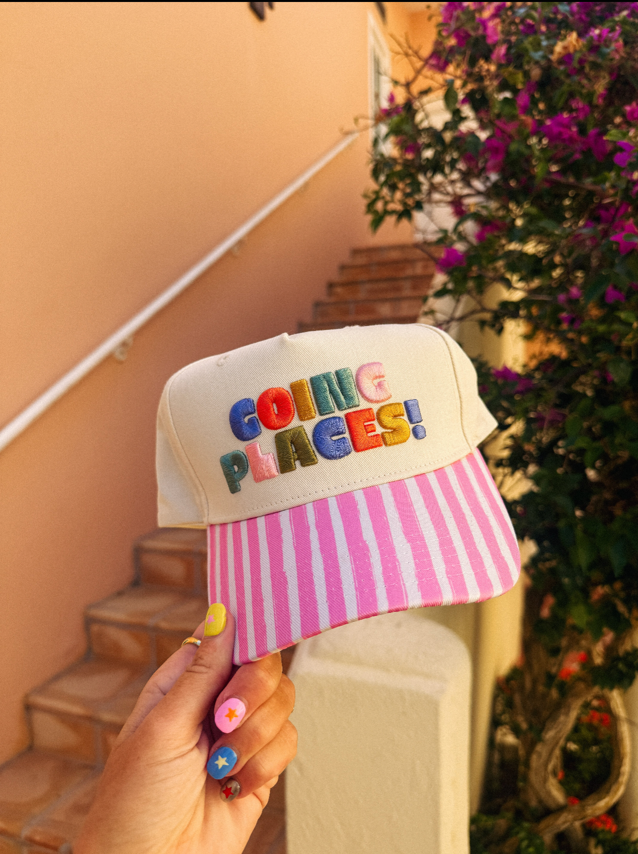 Going Places! Trucker Hat - Pink Stripe