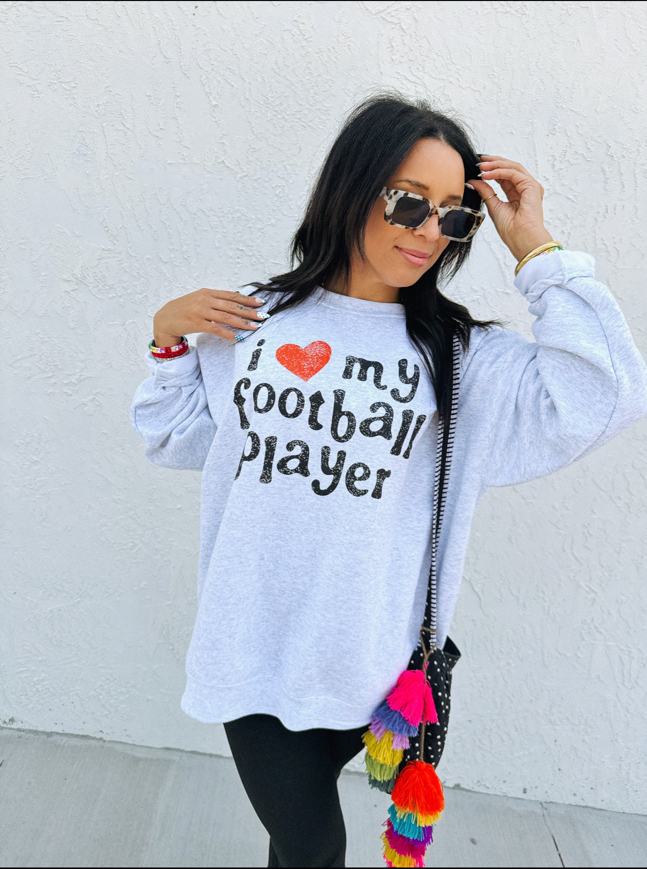 I Love My Football Player Sweatshirt - Ash