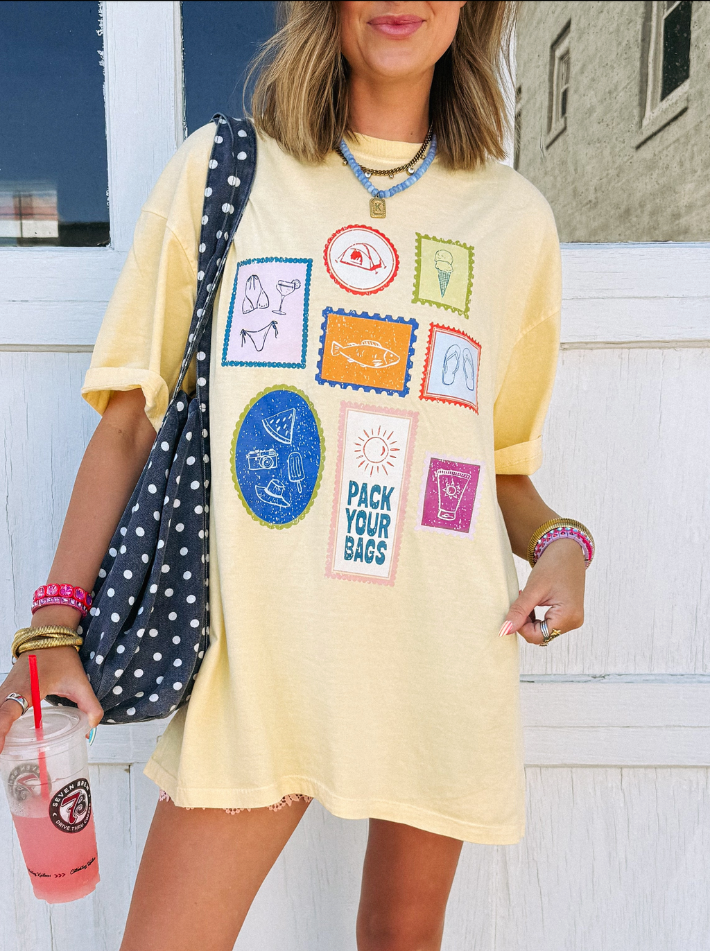 Pack Your Bags Postcard Graphic Tee - Butter Yellow