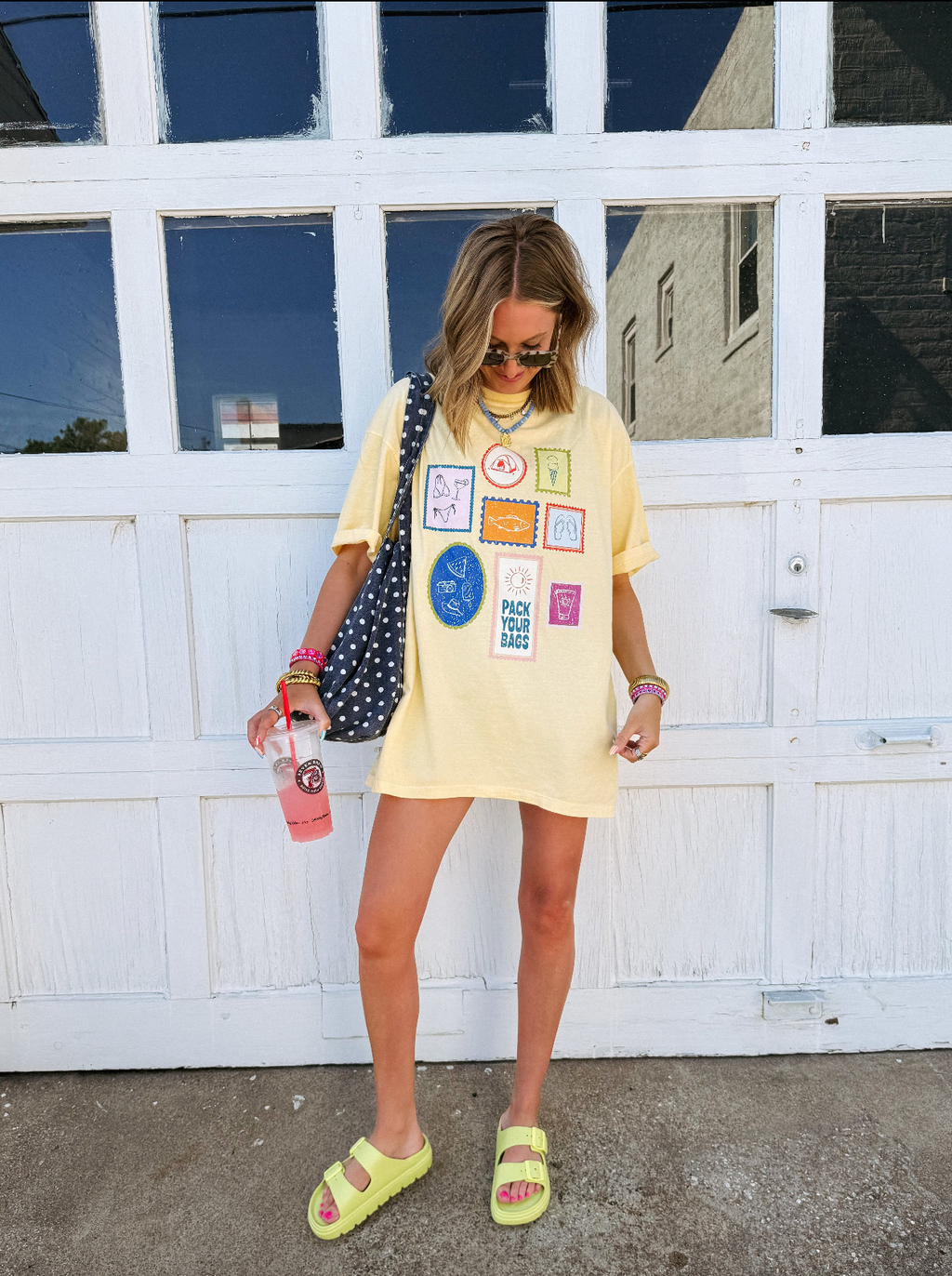 Pack Your Bags Postcard Graphic Tee - Butter Yellow