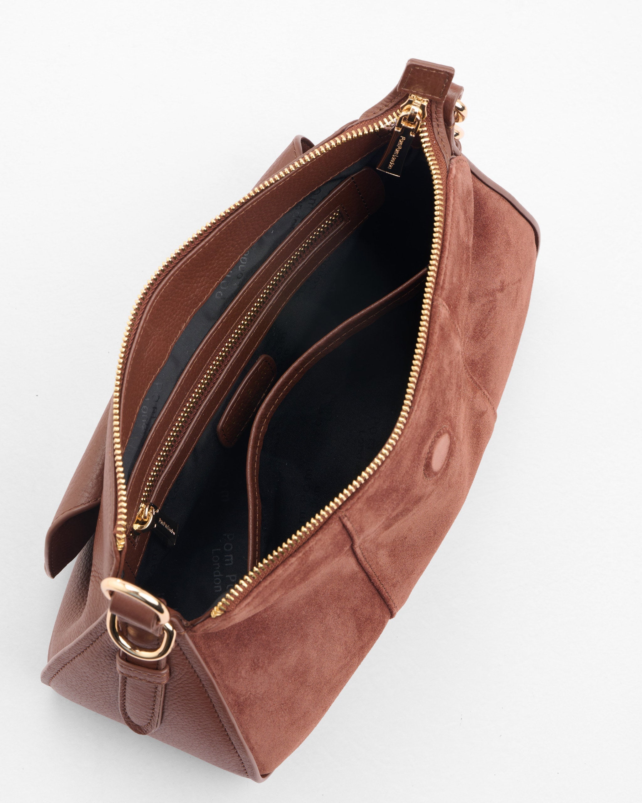 Pom Pom London Sunbury Mini Bag Suede & Leather Bag Chocolate