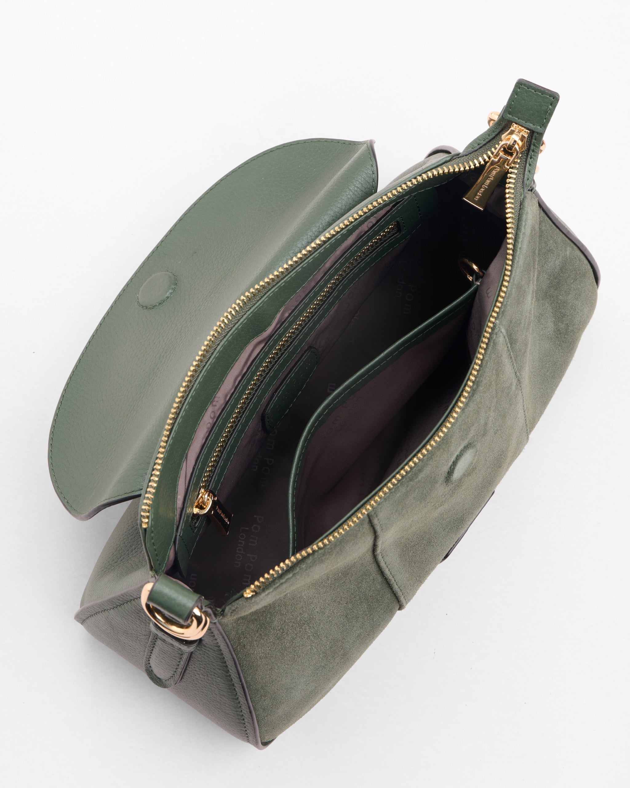 Pom Pom London Sunbury Mini Bag Suede & Leather Bag Herb Green