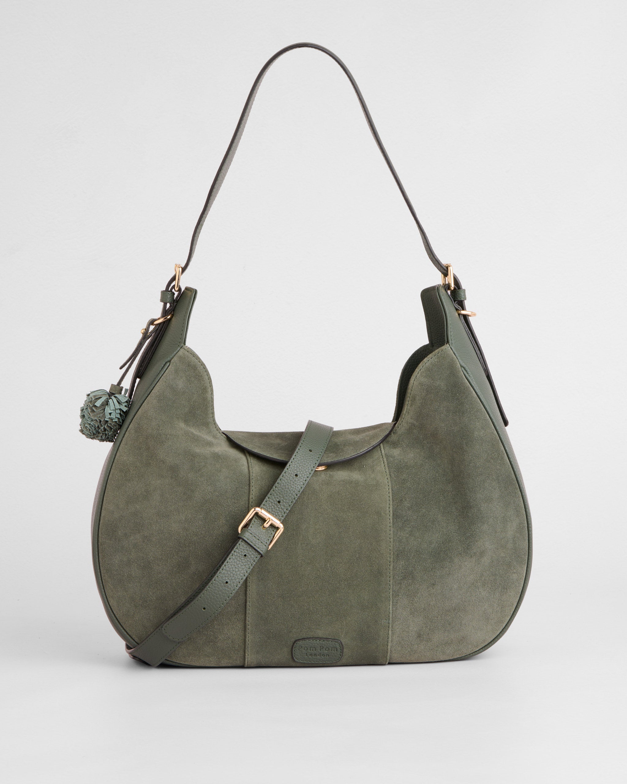 Pom Pom London Sunbury Suede & Leather Bag Herb Green