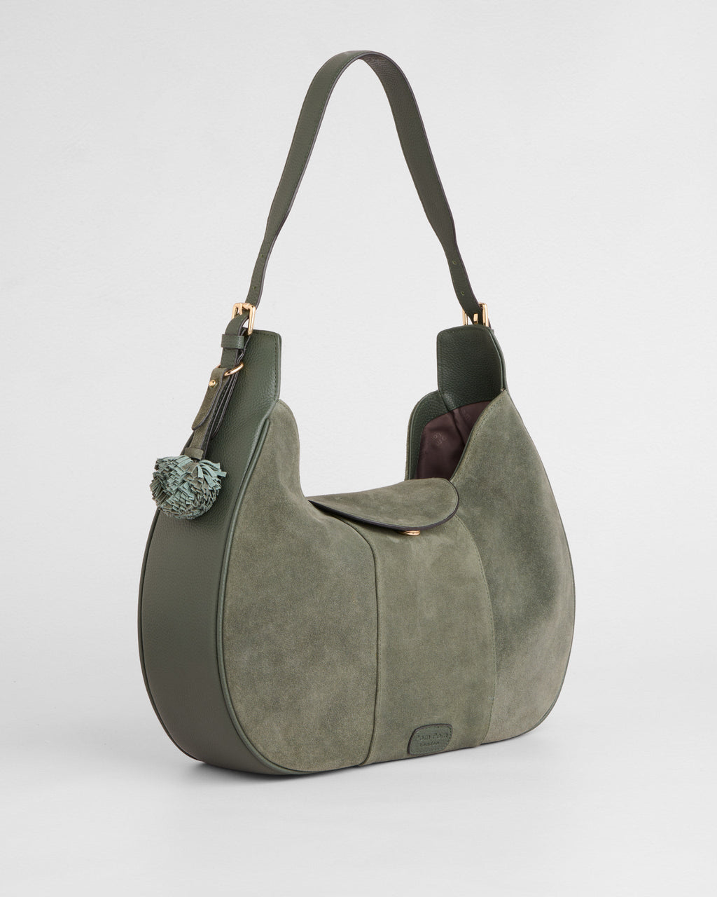 Pom Pom London Sunbury Suede & Leather Bag Herb Green