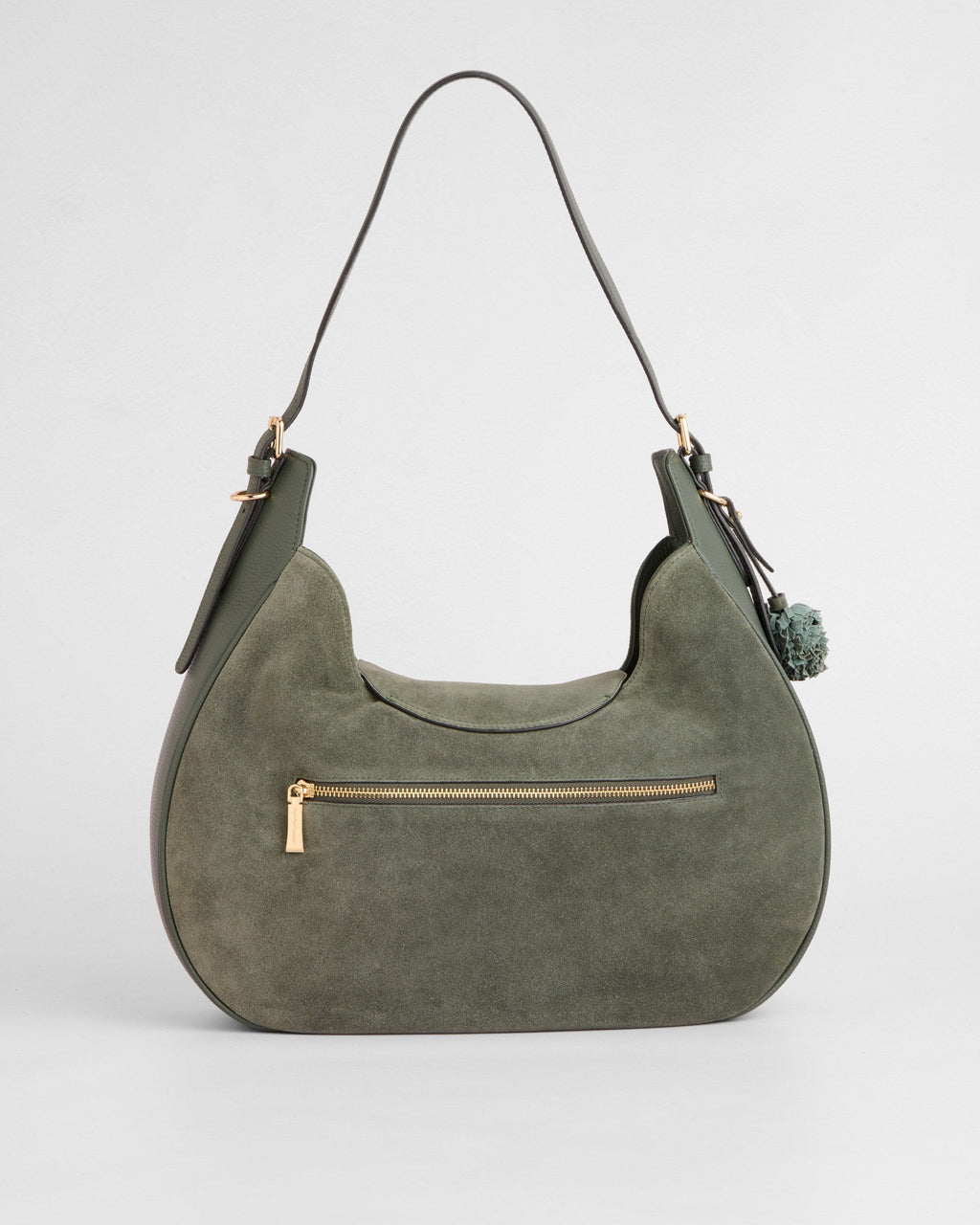 Pom Pom London Sunbury Suede & Leather Bag Herb Green