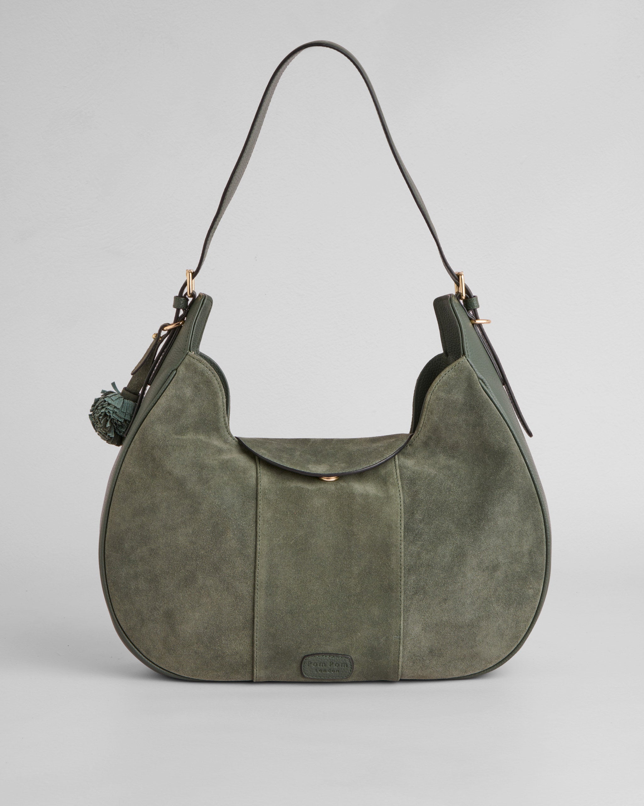 Pom Pom London Sunbury Suede & Leather Bag Herb Green