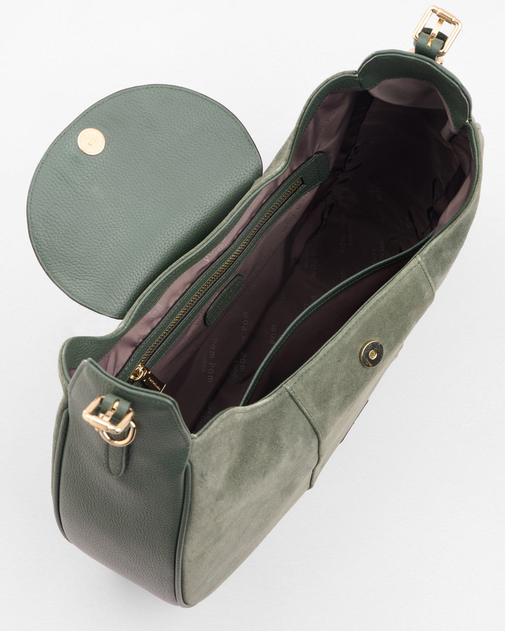 Pom Pom London Sunbury Suede & Leather Bag Herb Green